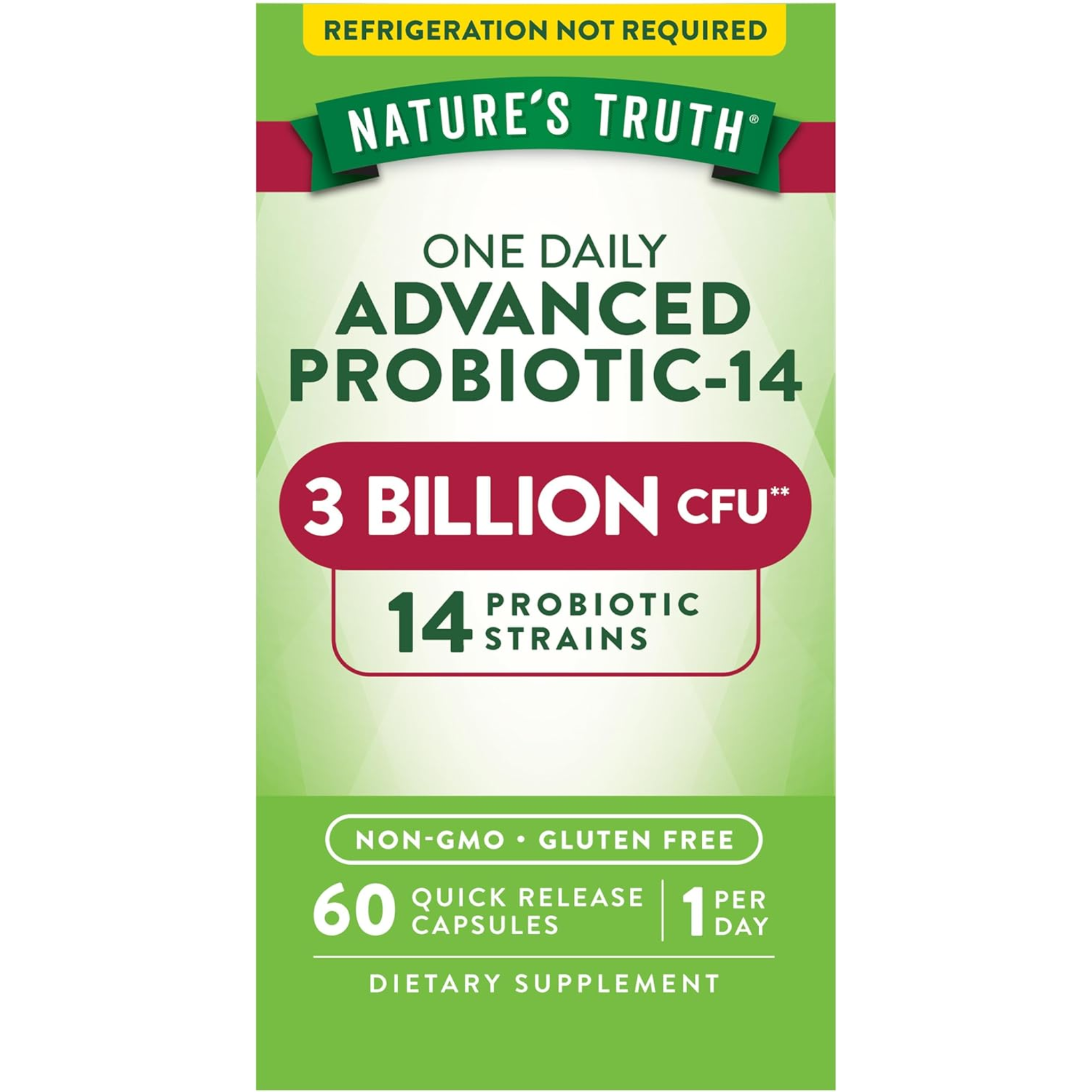 Nature's Truth, Probiotics for Men and Women, 3 Billion CFU, 14 Strains for Digestive Health, Non-GMO & Gluten-Free, 60 Capsules