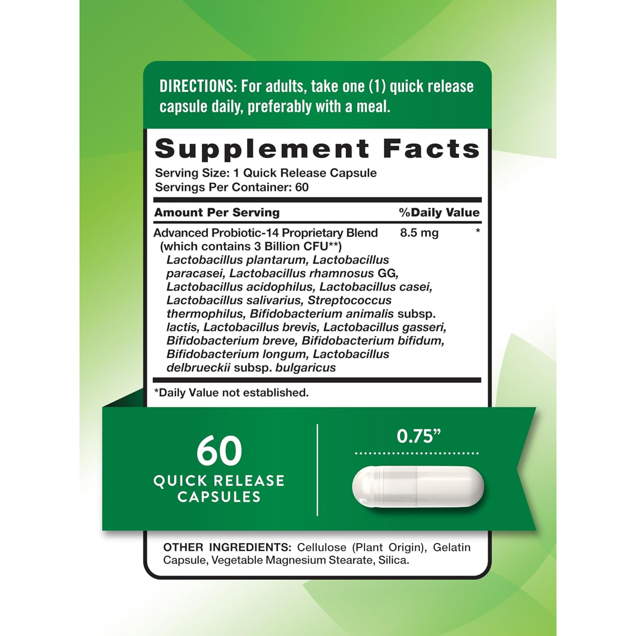 Nature's Truth, Probiotics for Men and Women, 3 Billion CFU, 14 Strains for Digestive Health, Non-GMO & Gluten-Free, 60 Capsules