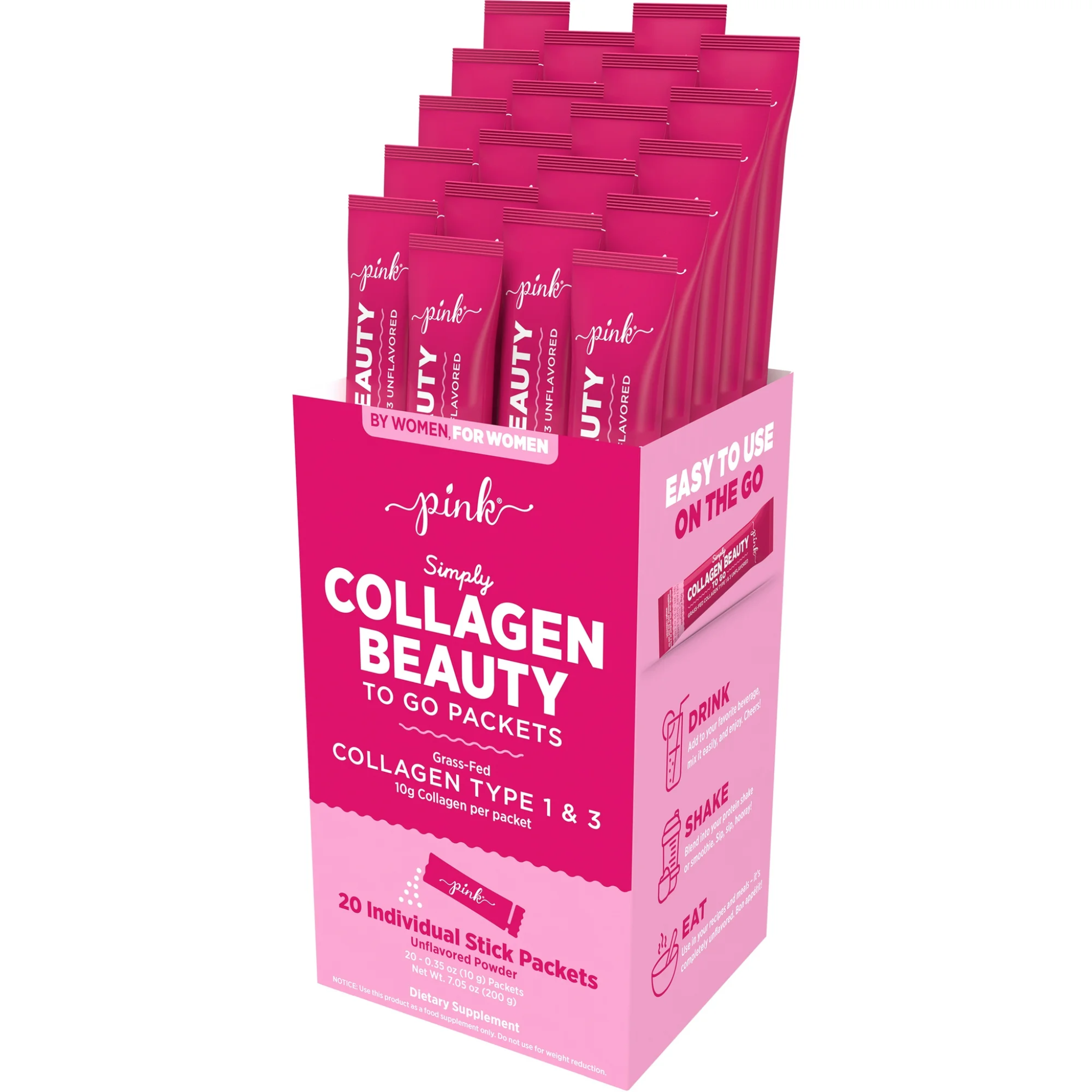 Nature's Truth, Simply Collagen Beauty to Go, Unflavored Powder Stick Packets, Supports Hair, Skin & Nails, 20 Ct
