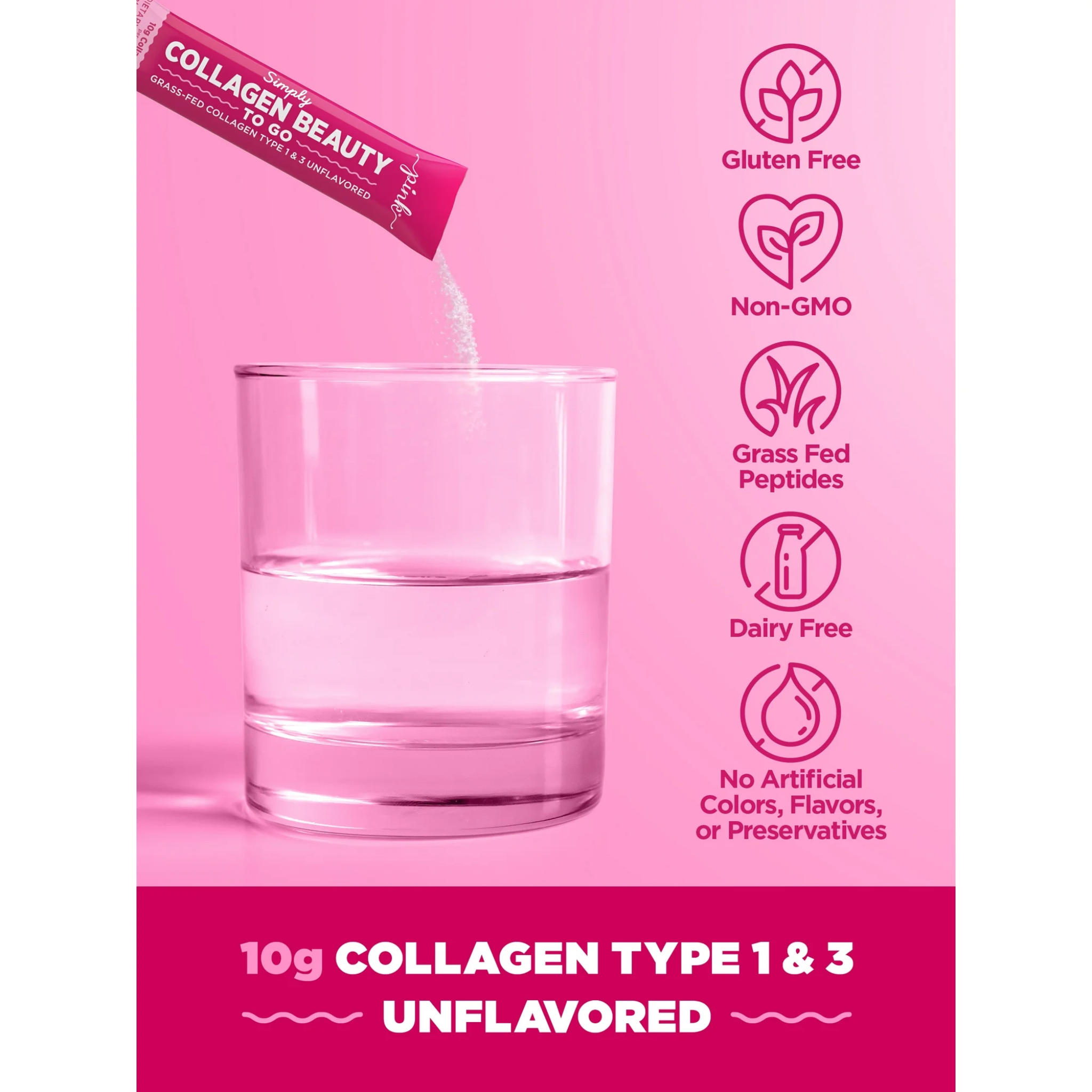 Nature's Truth, Simply Collagen Beauty to Go, Unflavored Powder Stick Packets, Supports Hair, Skin & Nails, 20 Ct