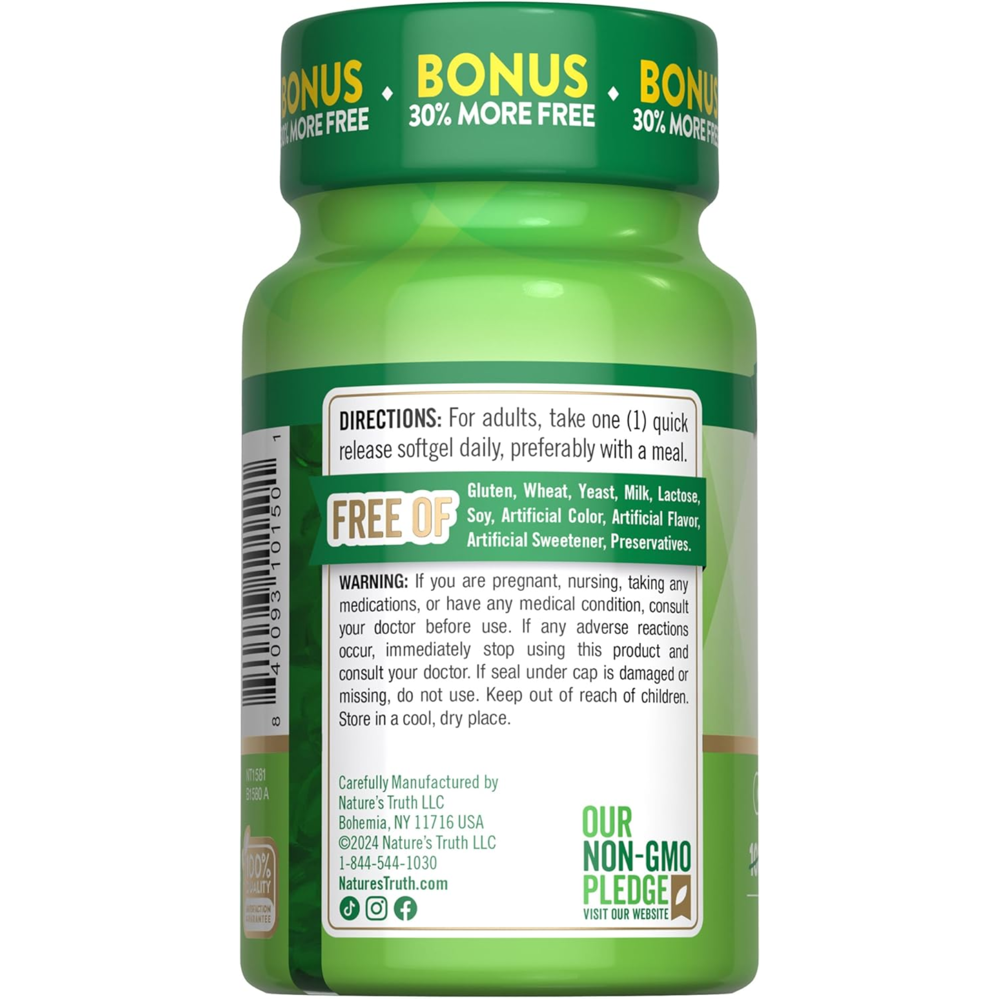 Nature's Truth, Vitamin D3 1000 IU, High Potency Formula for Bone & Immune Health, Non-GMO, Gluten-Free, Soy-Free Supplement, 130 Softgels