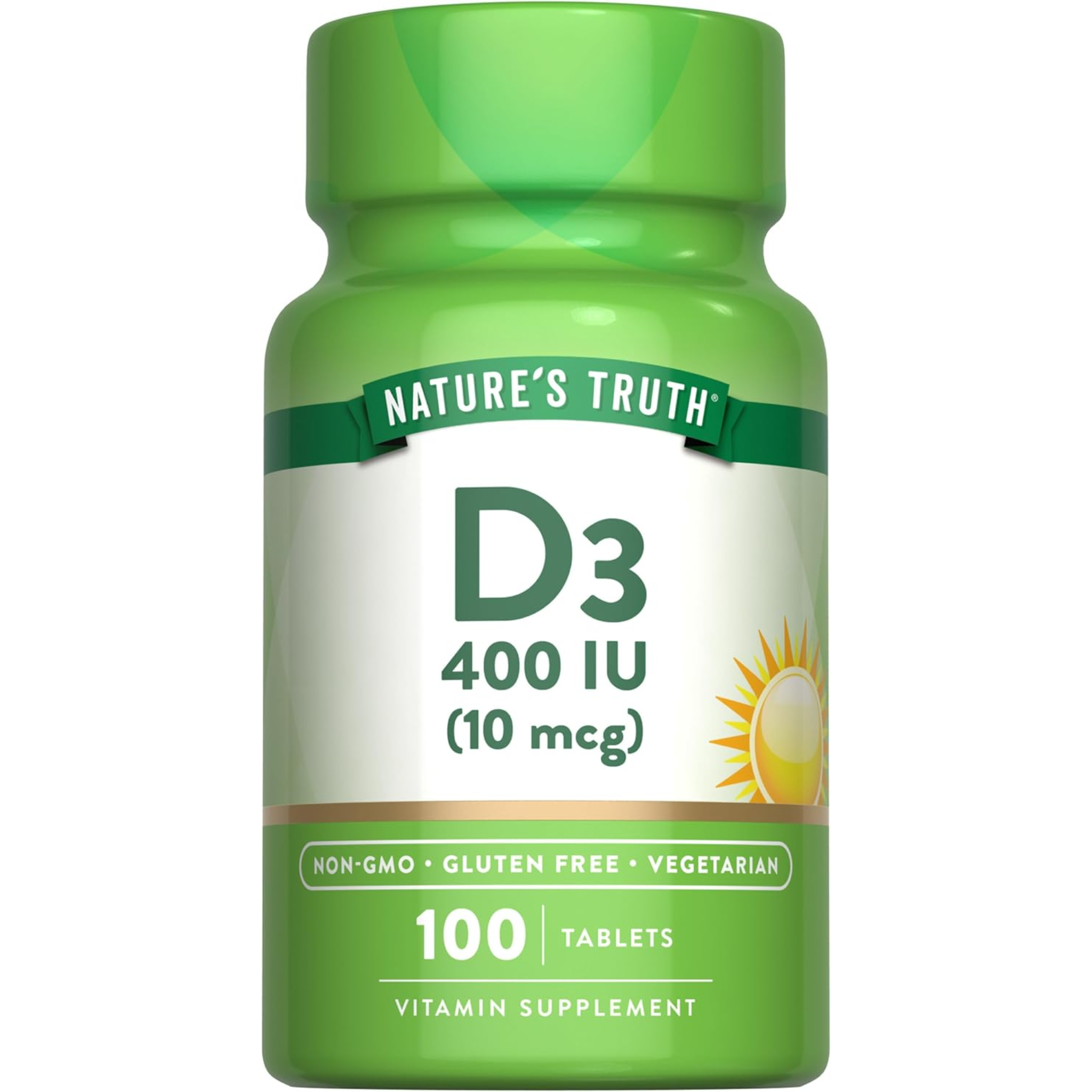 Nature's Truth, Vitamin D3 400 IU (10 mcg), Essential for Bone & Immune Health, Vegetarian, Non-GMO & Gluten-Free Supplement, 100 Tablets