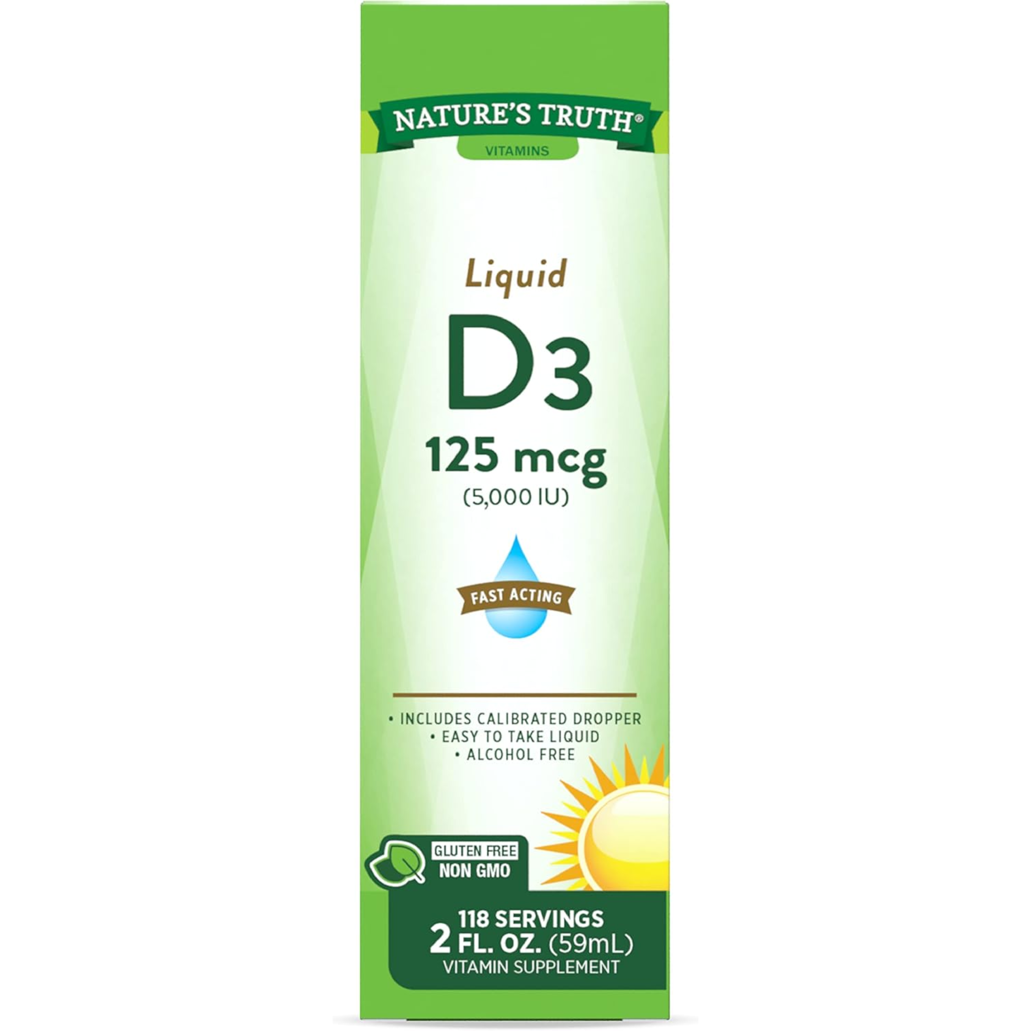 Nature's Truth, Vitamin D3 Liquid, 5000 IU for Bone & Immune Health, Non-GMO and Gluten-Free Supplement, 2 fl oz