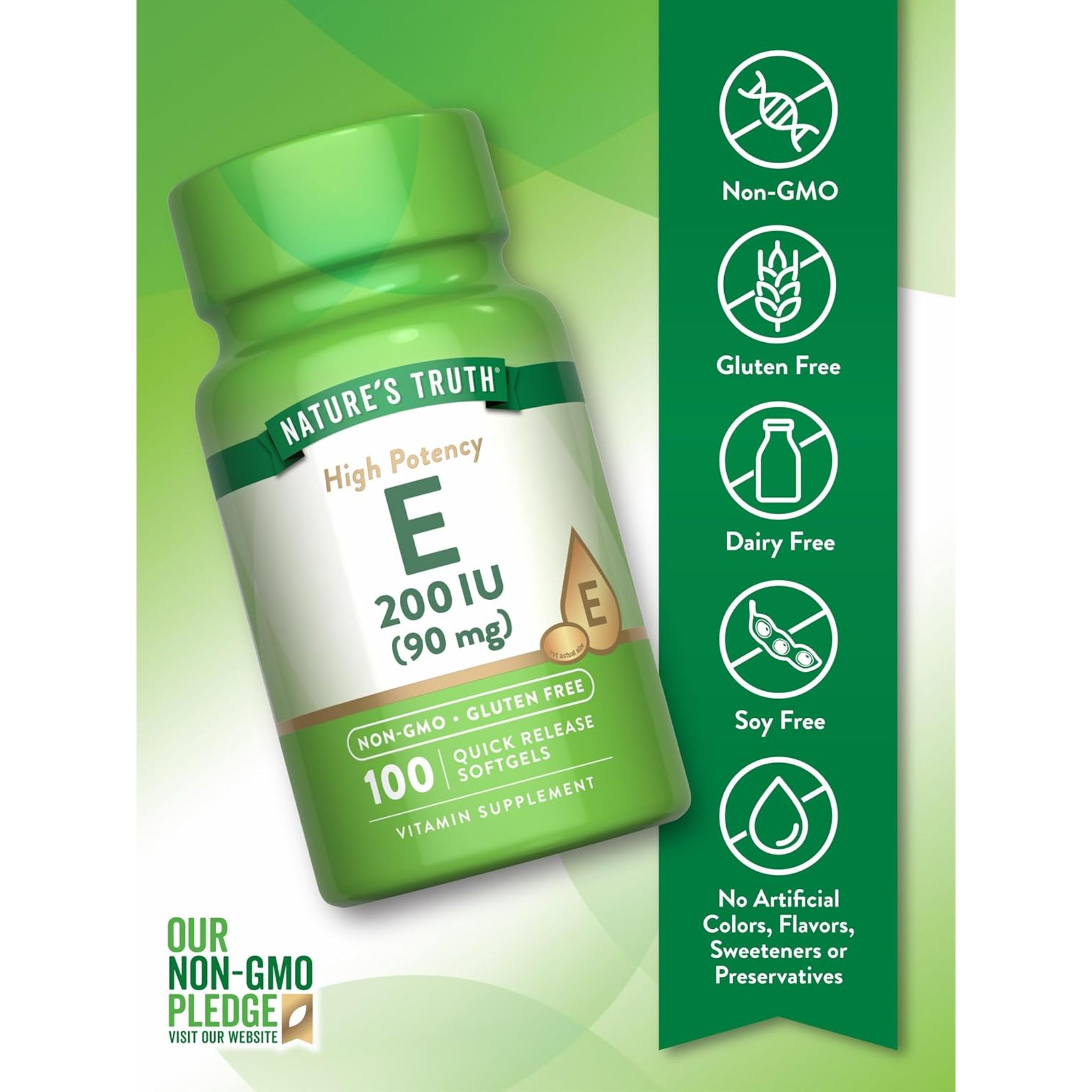 Nature's Truth, Vitamin E Softgels, Antioxidant Protection, Non-GMO & Gluten-Free Supplement, 200 IU, 100 Softgels