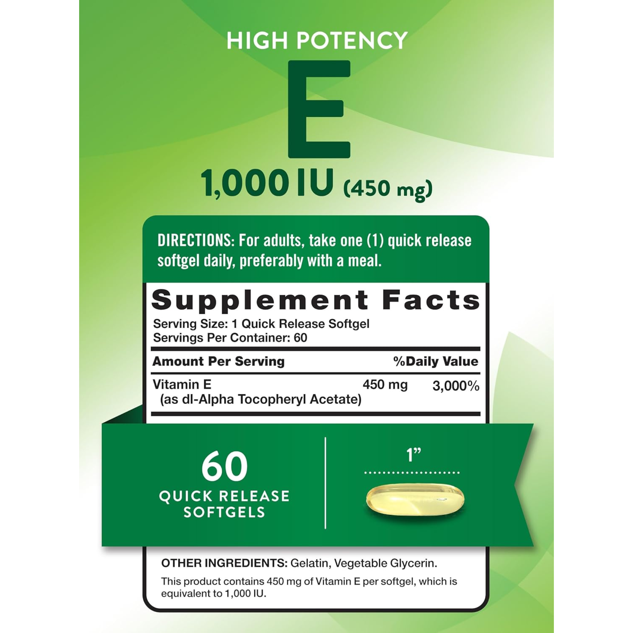 Nature's Truth, Vitamin E Softgels, Powerful Antioxidant Support, Non-GMO & Gluten Free Supplement, 1000 IU, 60 Count