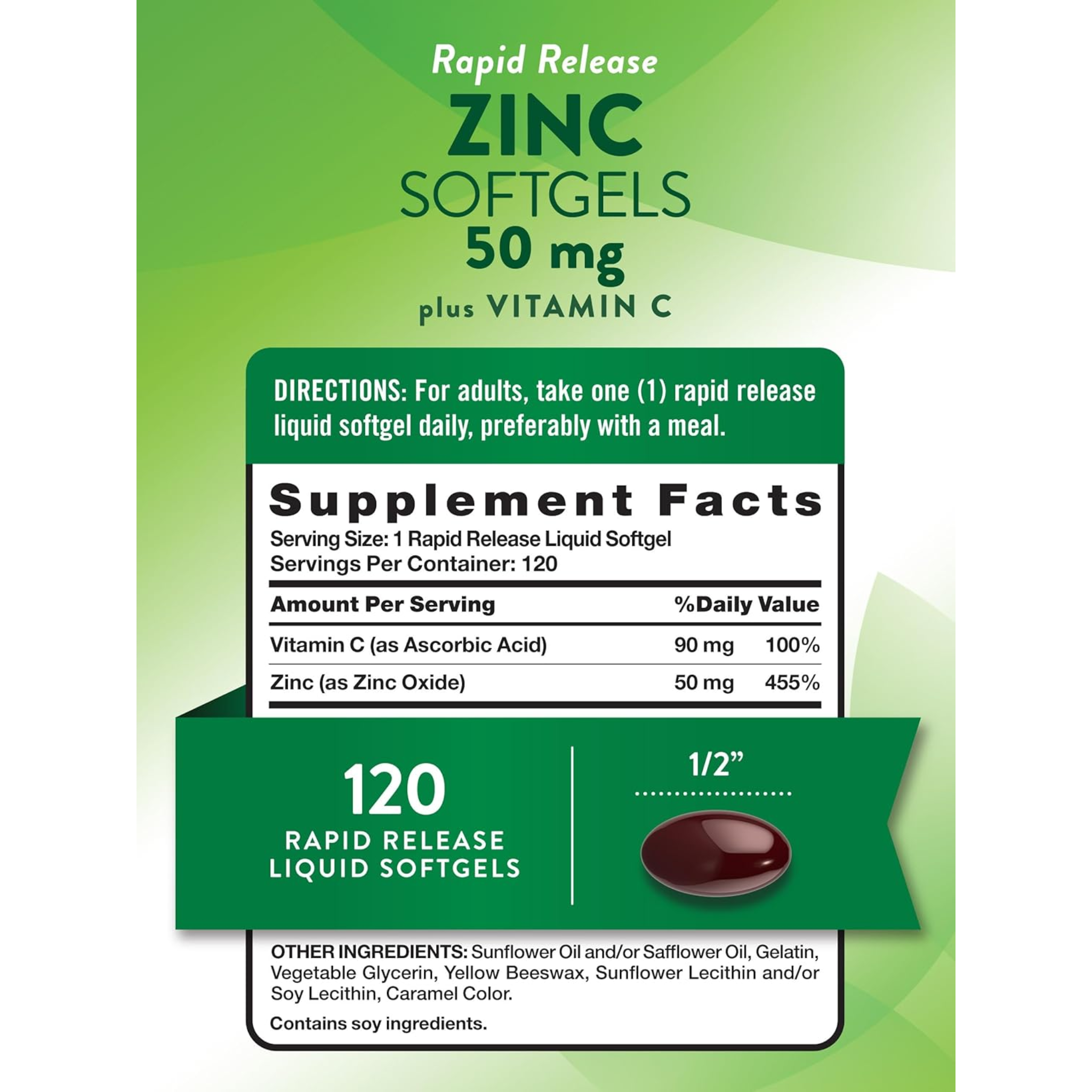 Nature's Truth, Zinc with Vitamin C, Immune Support Supplement, 120 Softgels