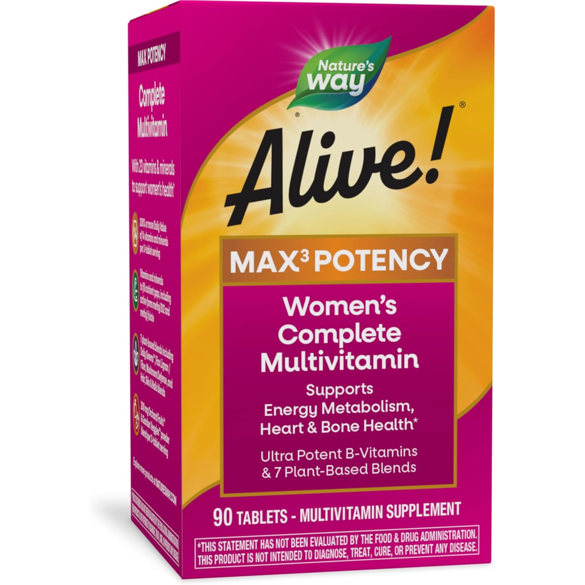 Nature’s Way, Alive! Max3 Potency Women’s Multivitamin, Supports Energy, Heart & Bone Health, 90 Tablets - Pharmaful