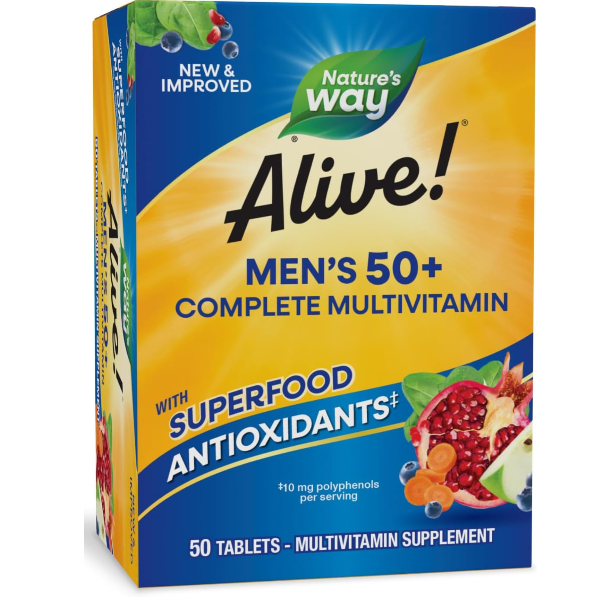 Nature's Way, Alive! Men’s 50+ Complete Multivitamin, Supports Healthy Brain, Eyes & Heart, High Potency B-Vitamins, Gluten-Free, 50 Tablets - Pharmaful