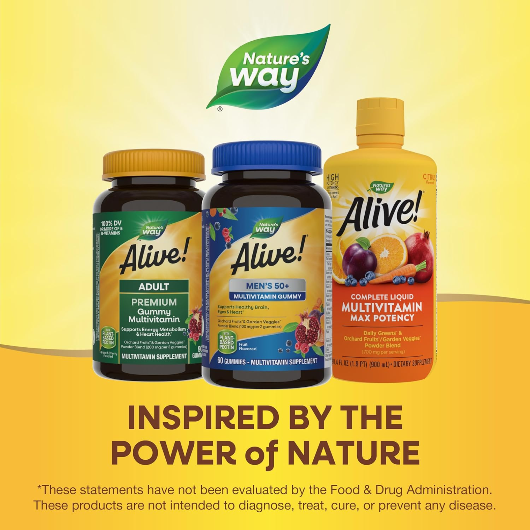 Nature's Way, Alive! Men’s 50+ Daily Gummy Multivitamins, Supports Brain, Eye & Heart Health, B-Vitamins, Gluten-Free, 60 Gummies - Pharmaful