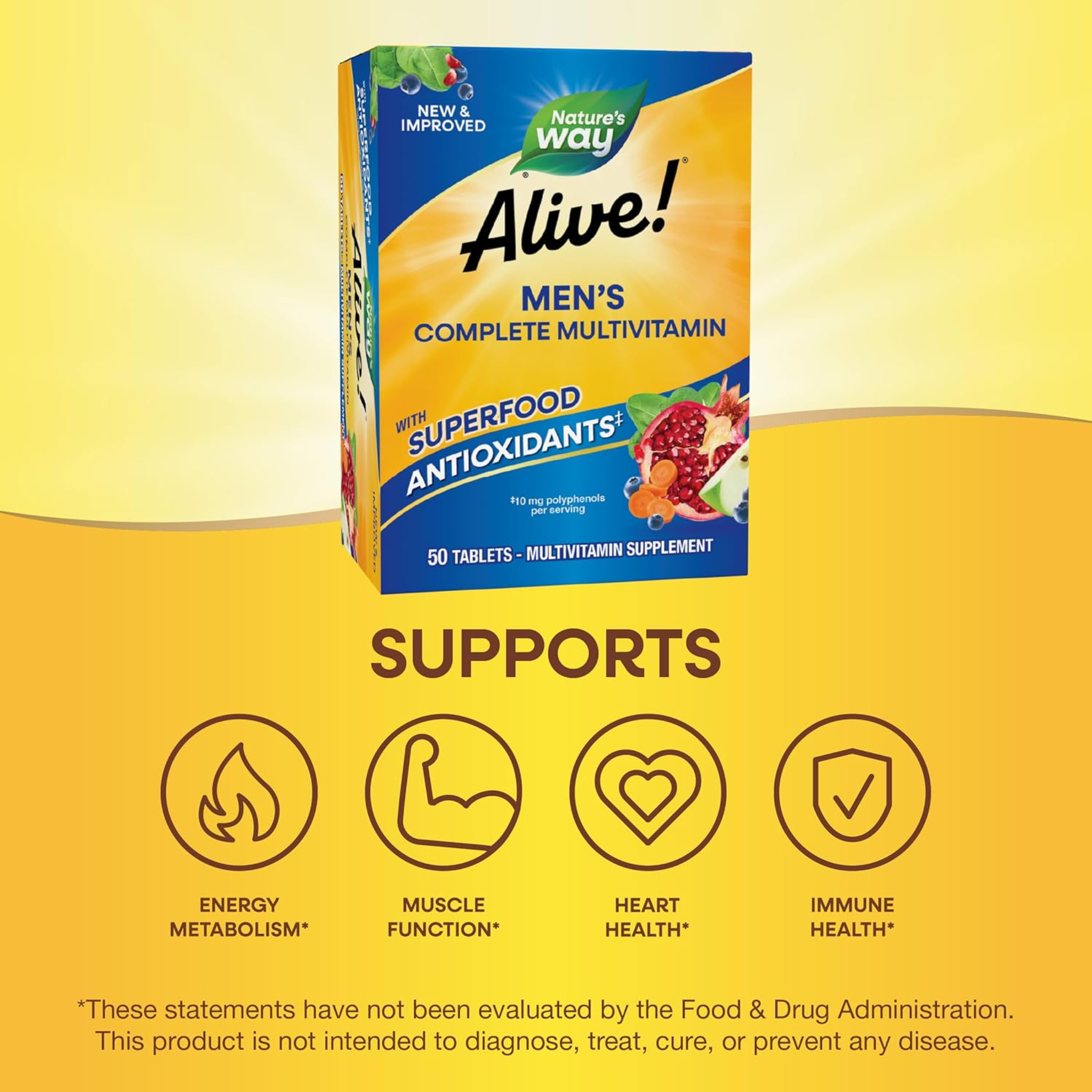 Nature's Way, Alive! Men's Complete Multivitamin, Supports Energy Metabolism & Muscle Function, B-Vitamins, Superfood Antioxidants, Gluten-Free, 50 Tablets - Pharmaful
