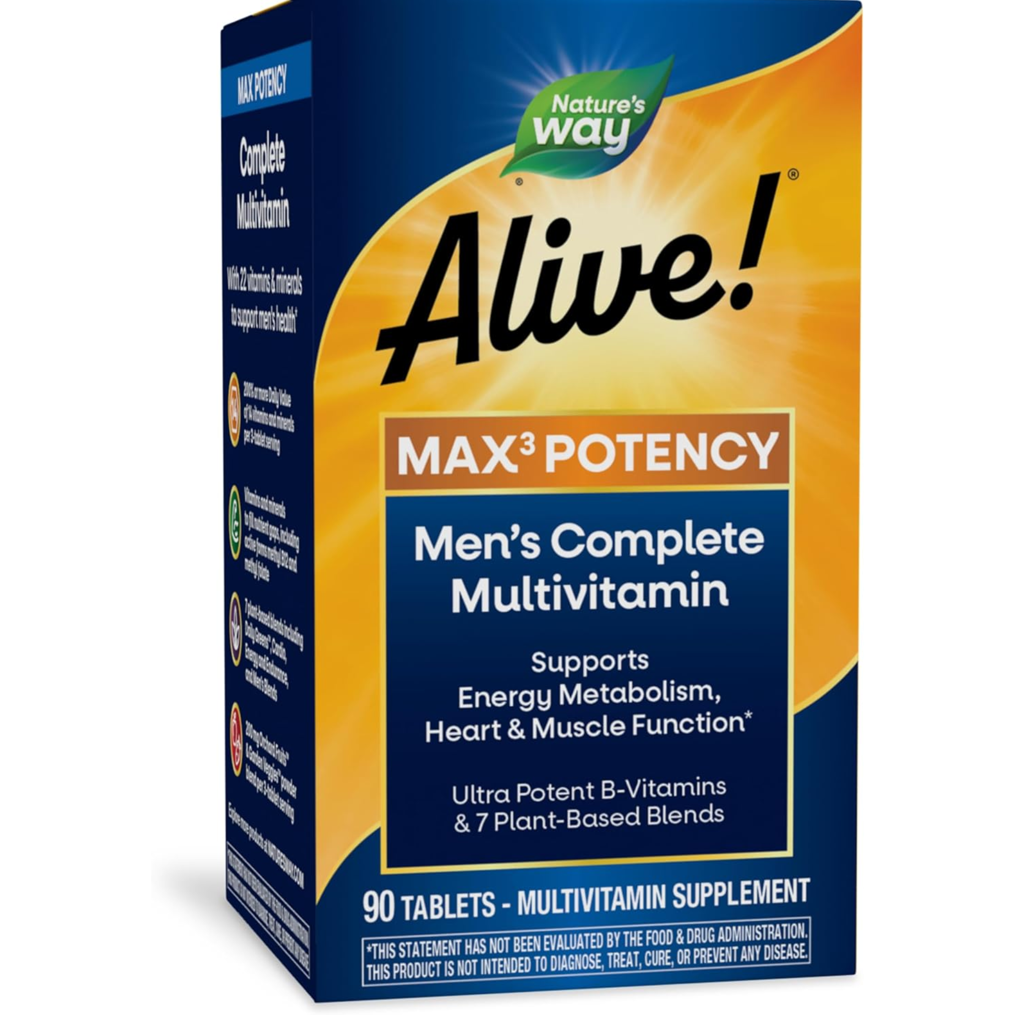 Nature’s Way, Alive! Men’s Max3 Potency Multivitamin, Supports Energy, Heart & Muscle Function, 90 Tablets - Pharmaful