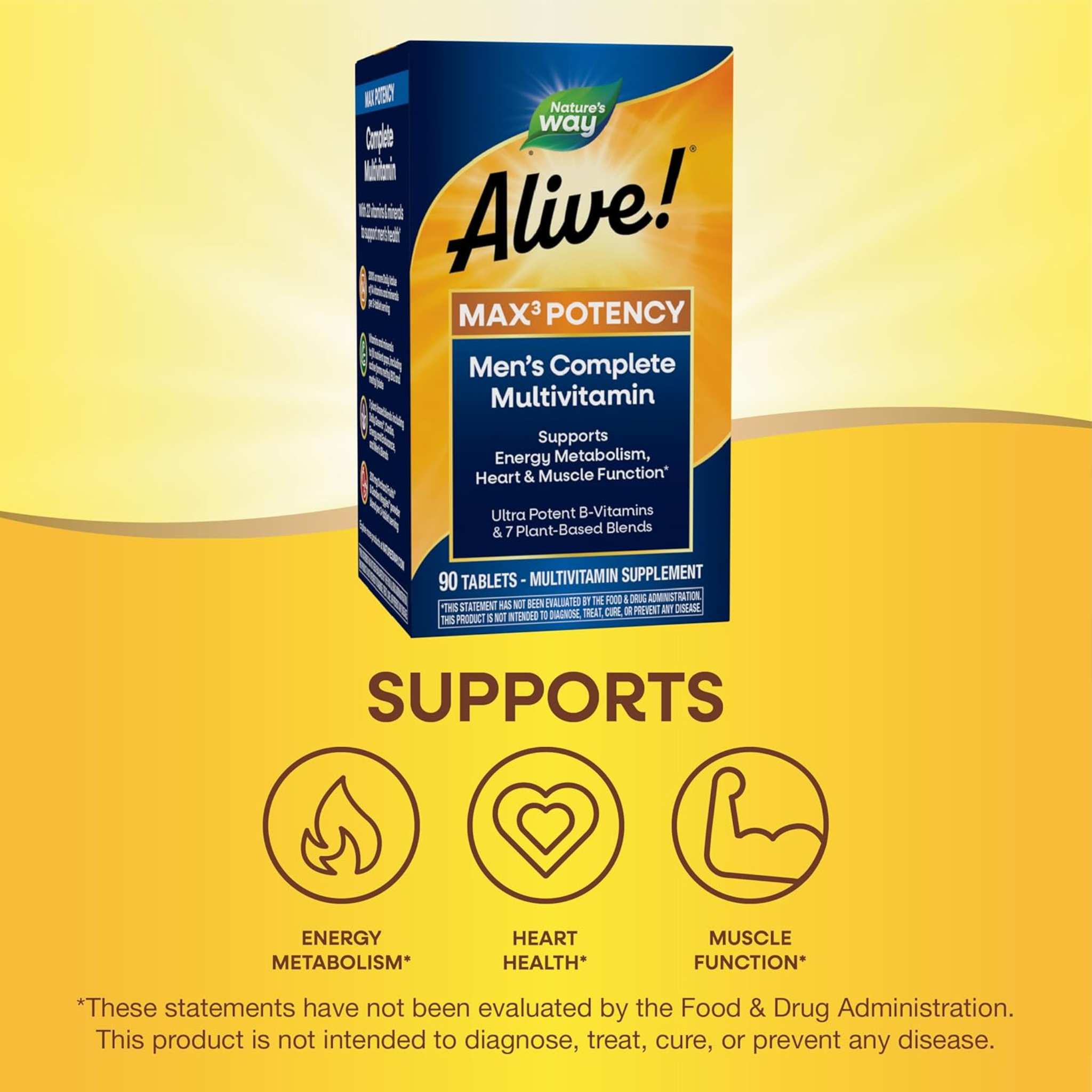 Nature’s Way, Alive! Men’s Max3 Potency Multivitamin, Supports Energy, Heart & Muscle Function, 90 Tablets - Pharmaful