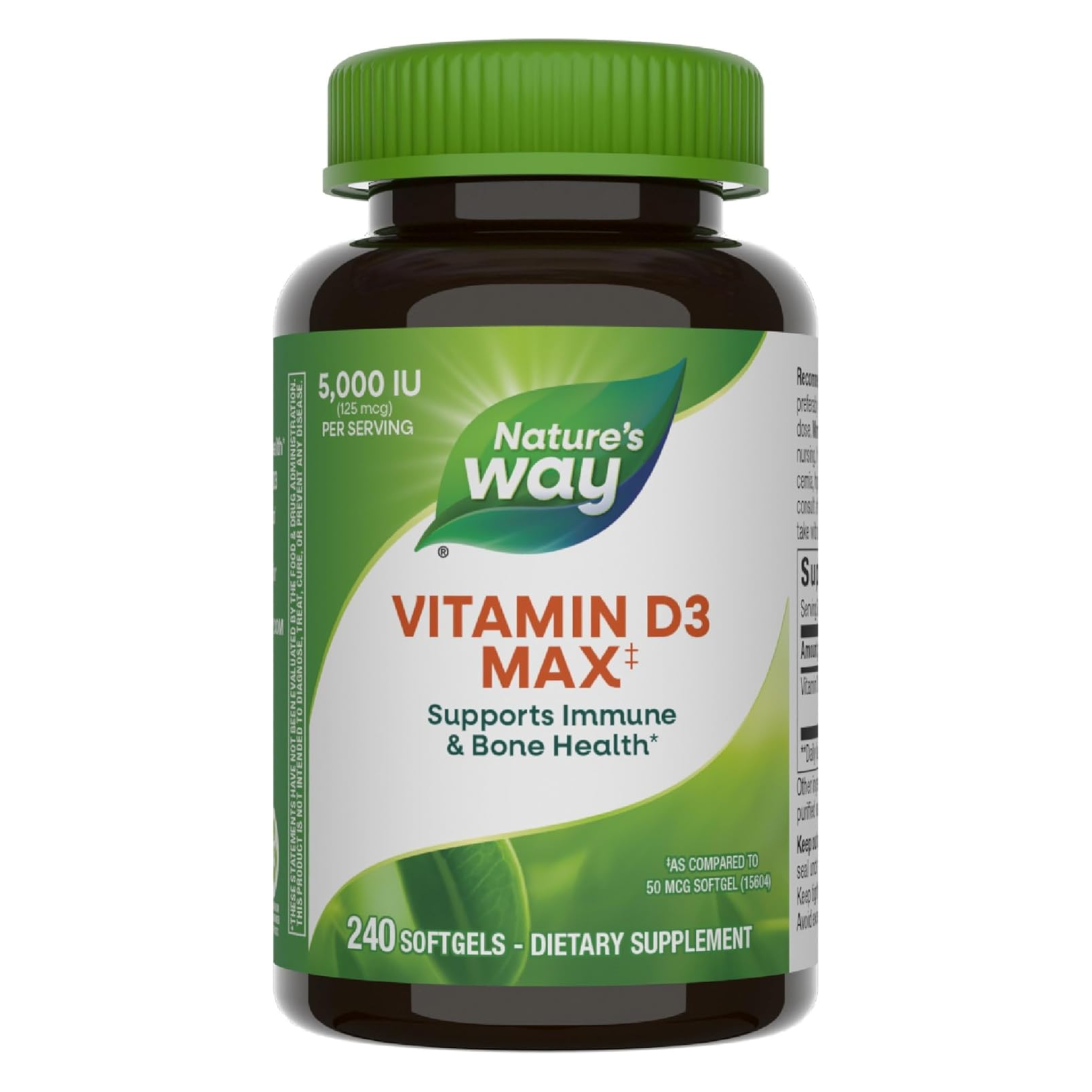 Nature's Way, Vitamin D3 Max, High Potency, Bone and Immune Health Support, Daily Supplement for Wellness, 5000 IU (125 mcg), 240 Softgels (Pack of 3)