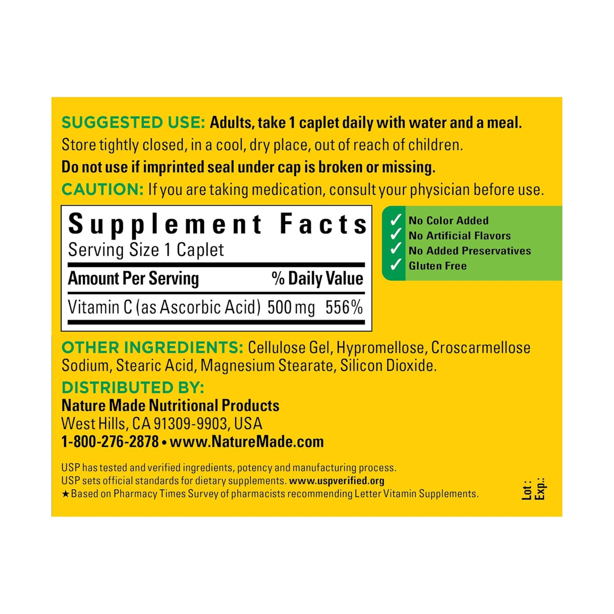 Nature Made, Vitamin C 500mg Tablets, Immune Support Dietary Supplement, 250 Ct
