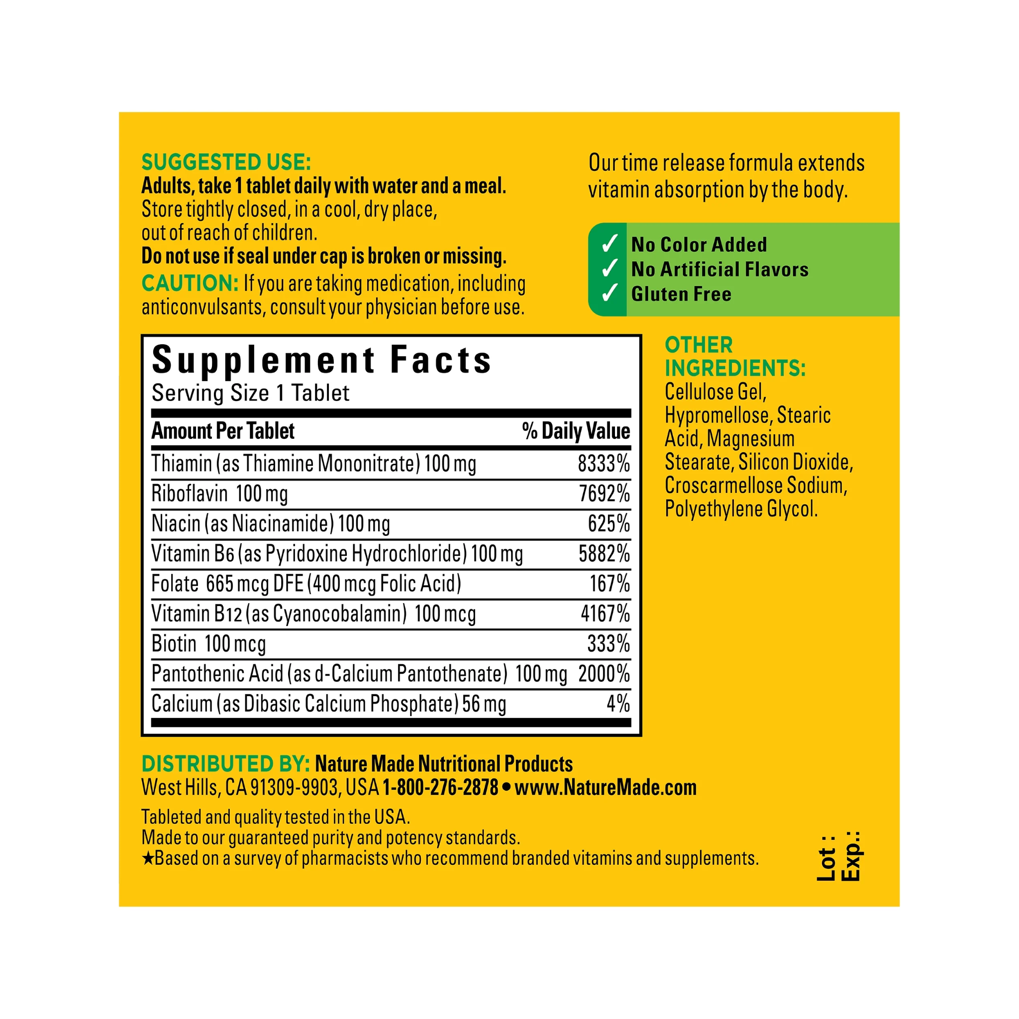 Nature Made, B-100 B Complex, Time Release, Supports Energy Metabolism & Nervous System, 60 Tablets