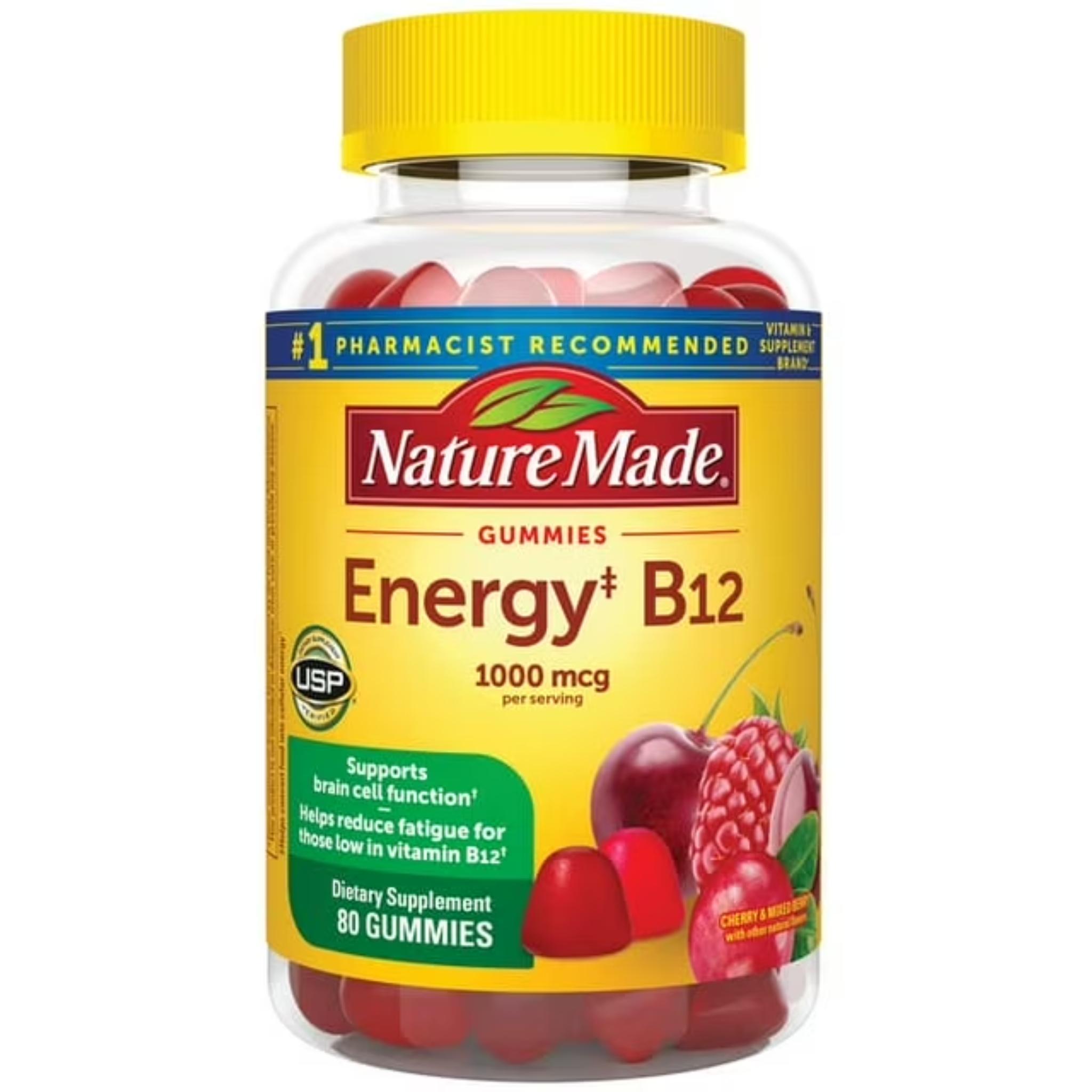 Nature Made, Energy B12 Gummies, Supports Energy Metabolism, Cherry & Wild Berries Flavor, 1000 mcg, 80 Count