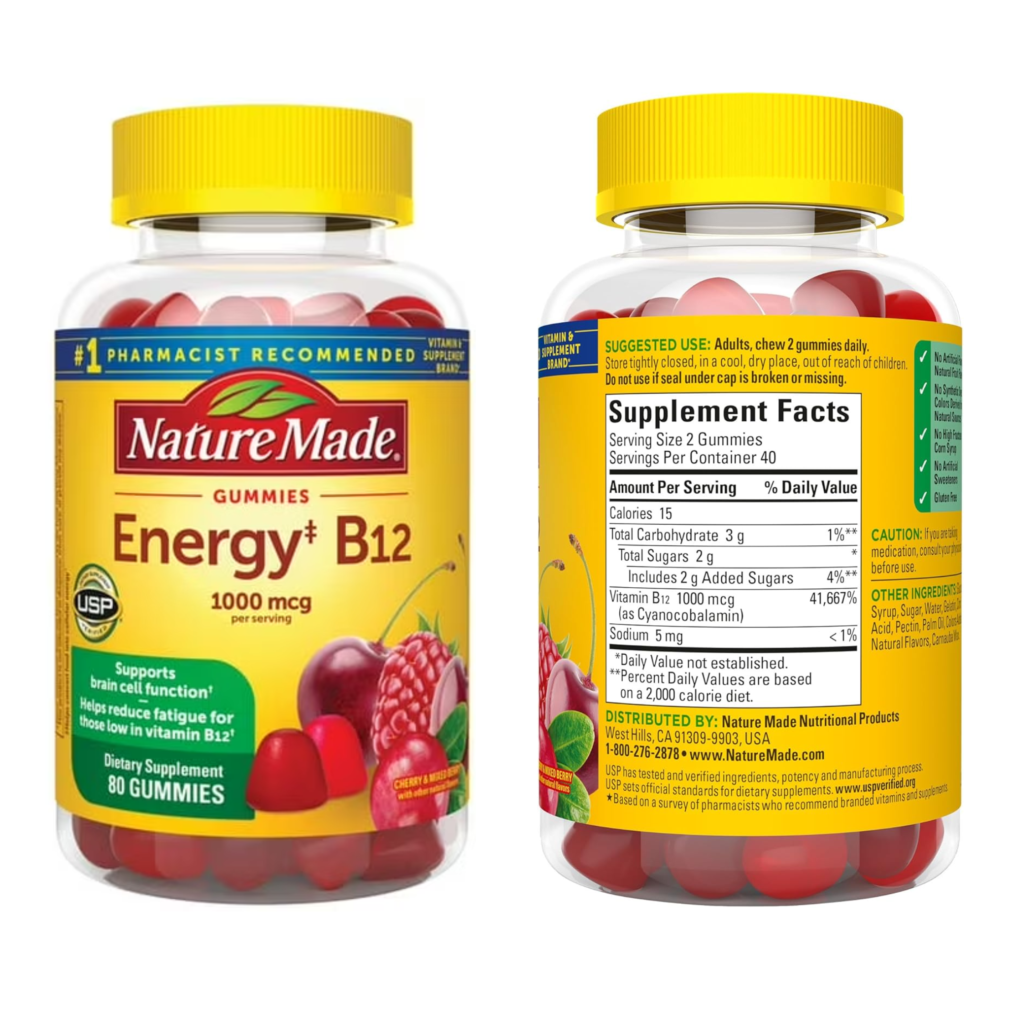 Nature Made, Energy B12 Gummies, Supports Energy Metabolism, Cherry & Wild Berries Flavor, 1000 mcg, 80 Count