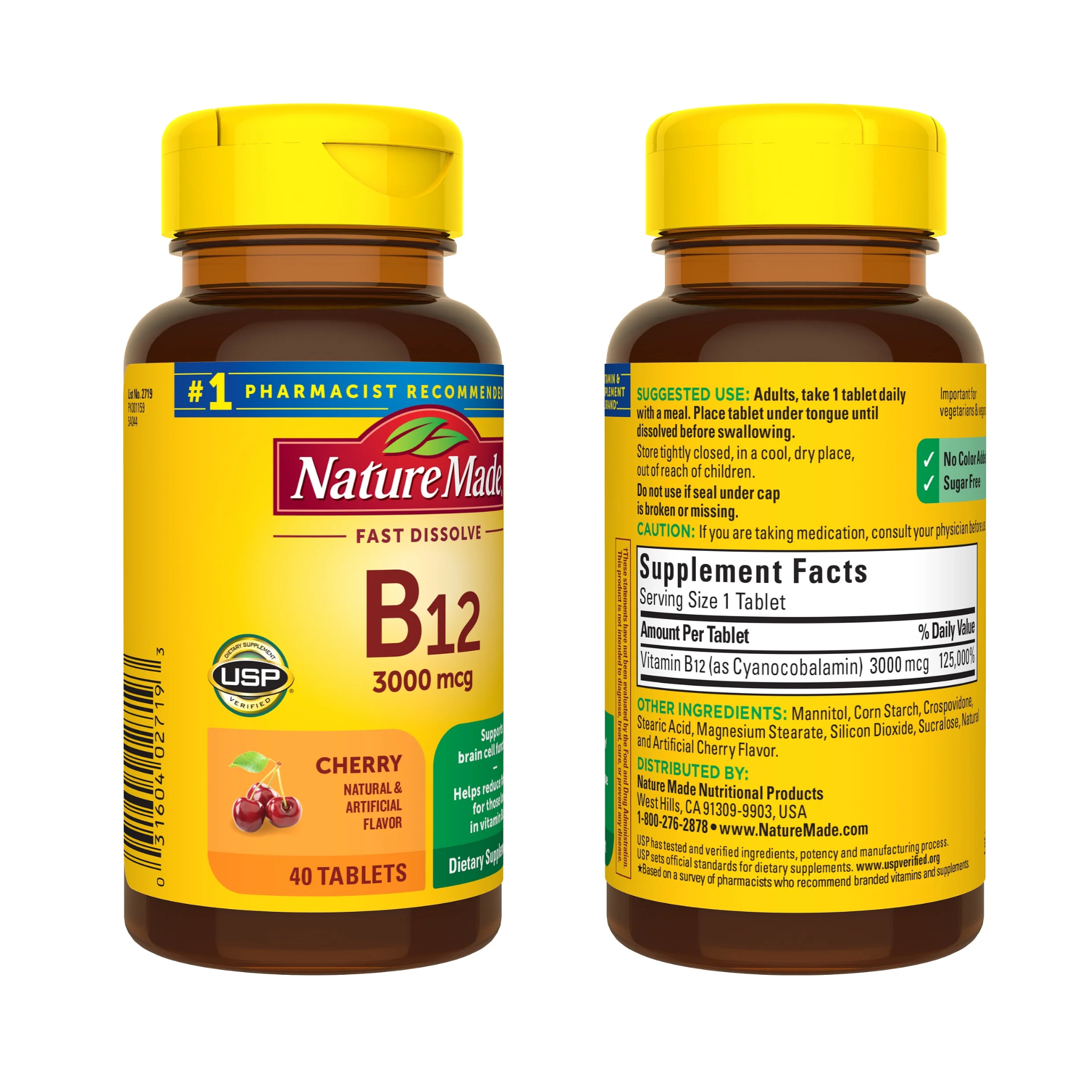 Nature Made, Vitamin B12 Sublingual, 3000 mcg, Sugar-Free Fast Dissolve Tablets, 40 Count