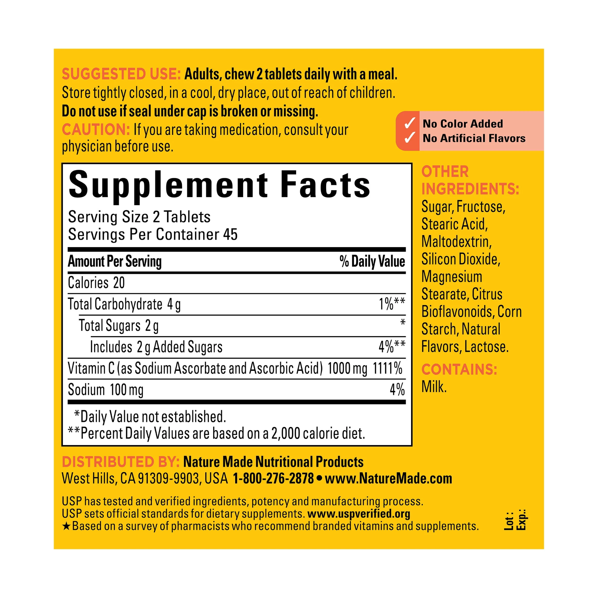 Nature Made, Extra Strength Chewable Vitamin C, 1000mg Per Serving, Immune Support Tablets, 90 Ct