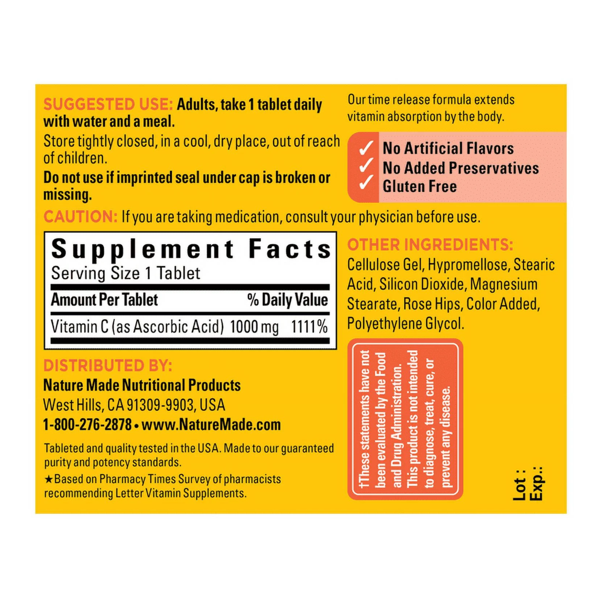 Nature Made, Vitamin C 1000mg with Rose Hips, Timed Release Tablets, Immune Support Supplement, 60 Ct