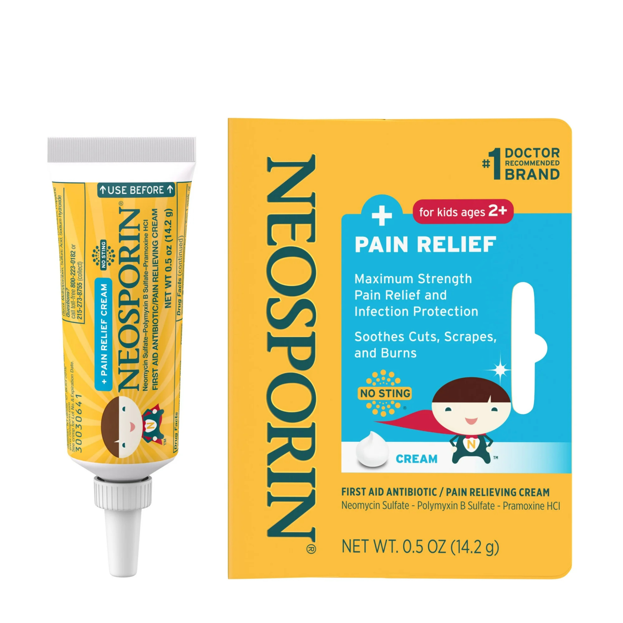 Neosporin, Dual Action First Aid Antibiotic Cream with Pain Relief, Provides Fast Relief for Cuts and Scrapes, 0.5 oz