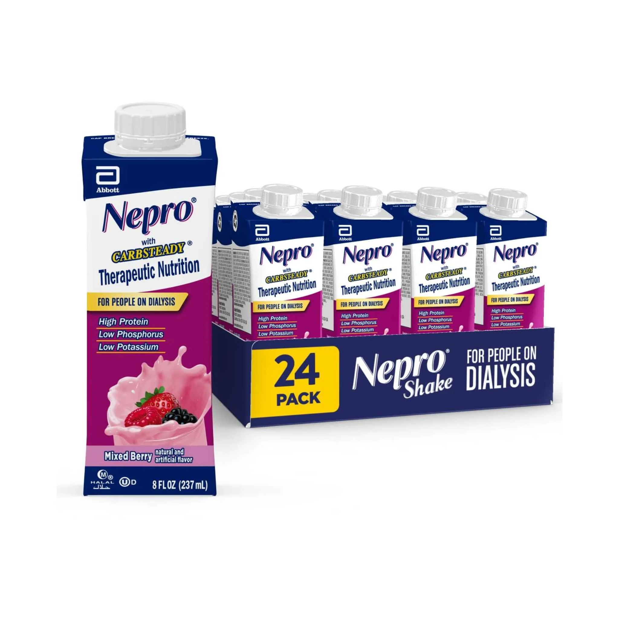 Nepro, Nutrition Shake, Dialysis-Friendly, Mixed Berry Flavor, 8 fl oz, 24 Pack