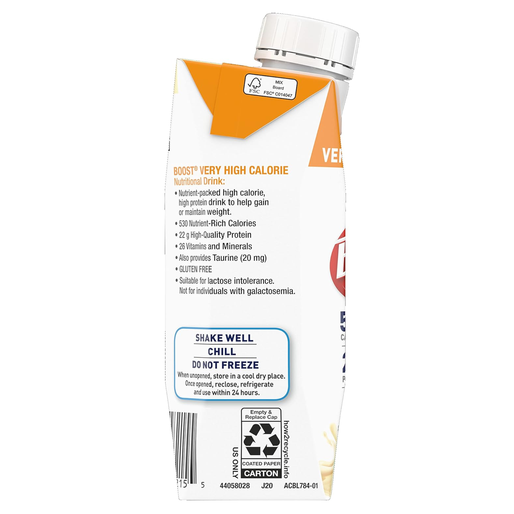 BOOST, Very High-Calorie Nutritional Drink, 530 Calories & 22g Protein, Vanilla Flavor, 8 fl oz, 24 Pack