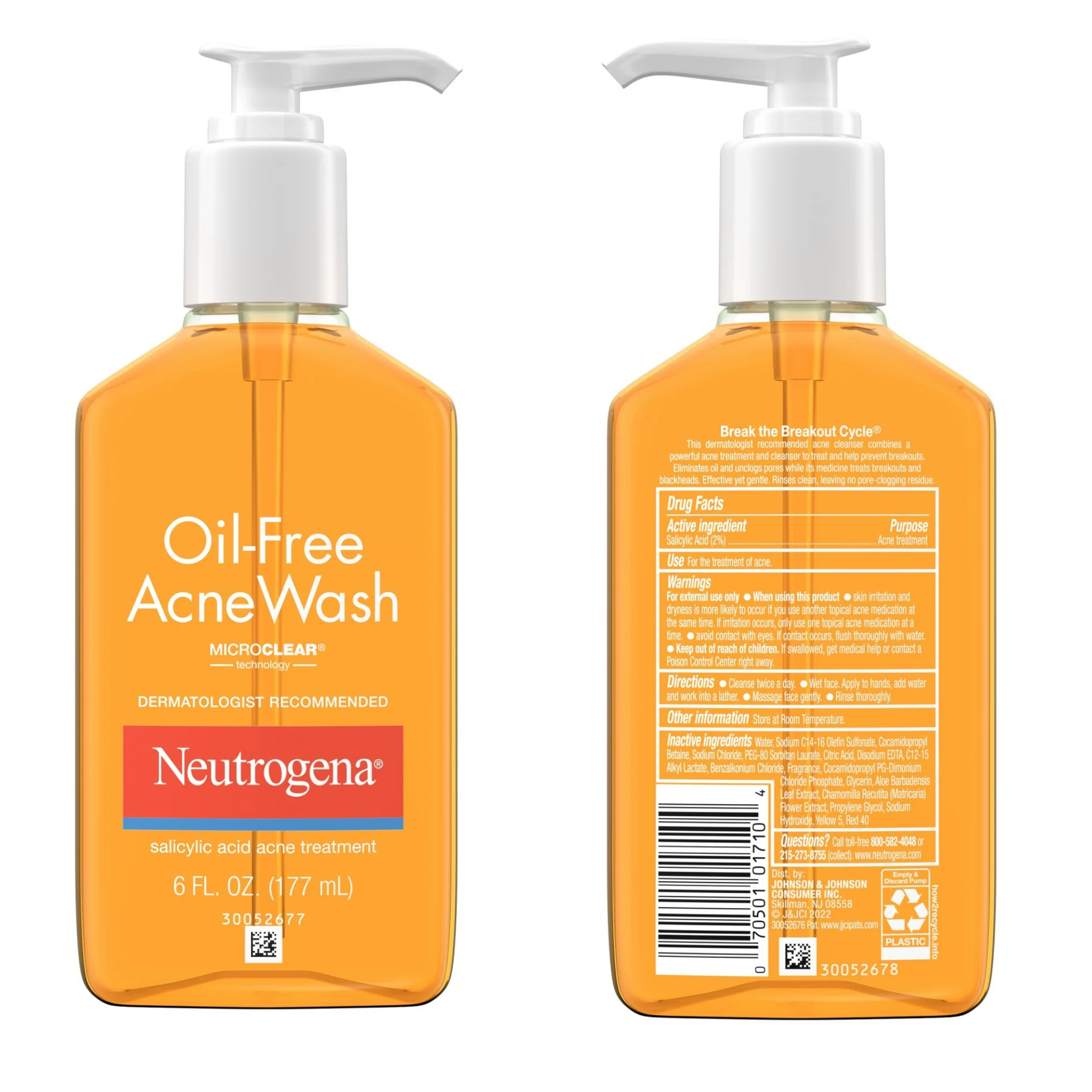 Neutrogena, Oil-Free Salicylic Acid Acne Fighting Face Wash, Deep Cleansing Formula, 6 fl. oz