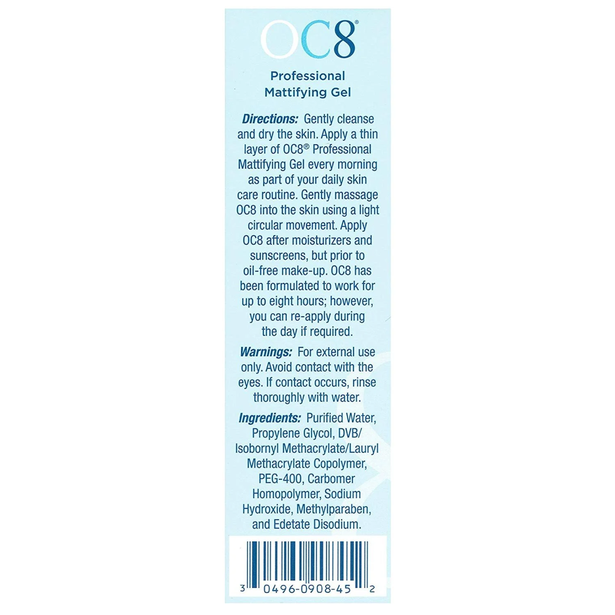 OC Eight, Professional Anti-Shine Mattifying Gel, Oil Control and Matte Finish for Oily Skin, 1.6 Ounces
