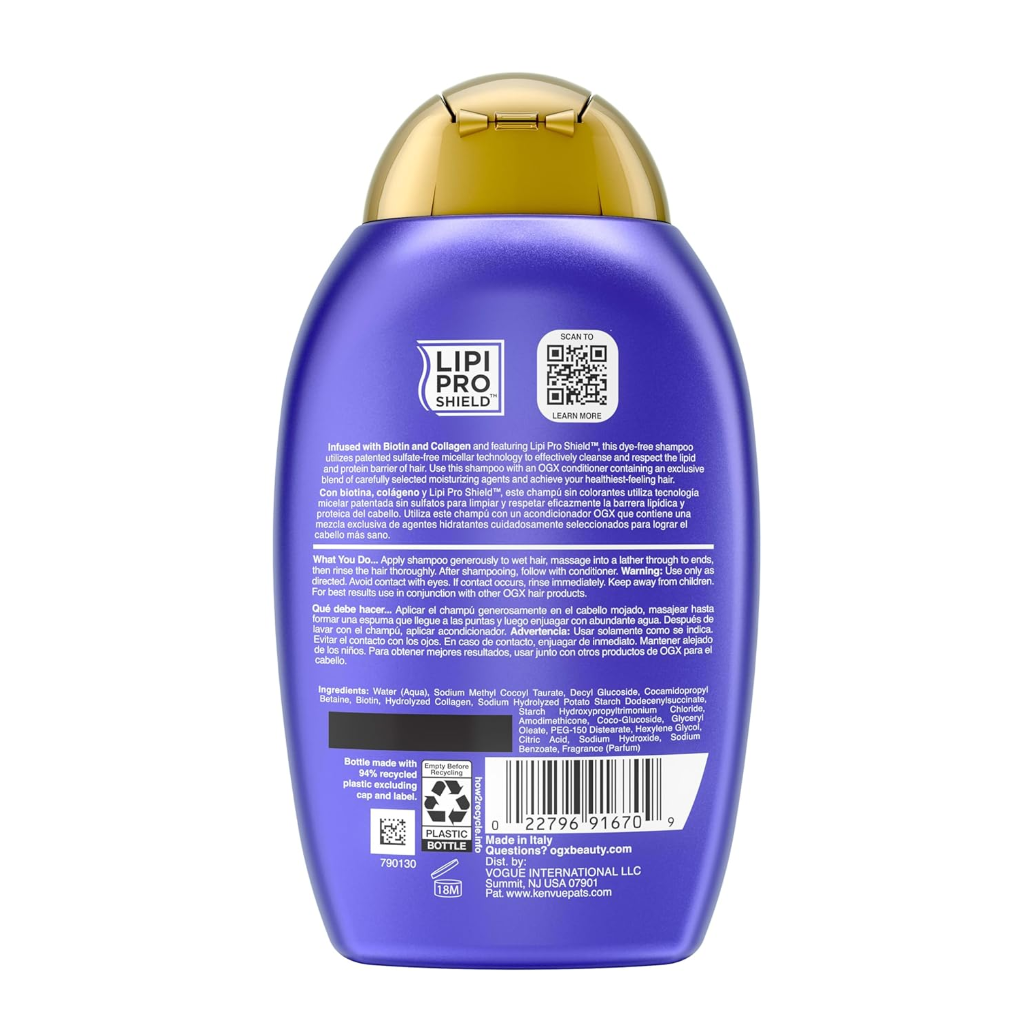 OGX, Thick & Full + Biotin & Collagen Shampoo, Volumizing Formula for Thin Hair, Paraben-Free, 13 fl oz