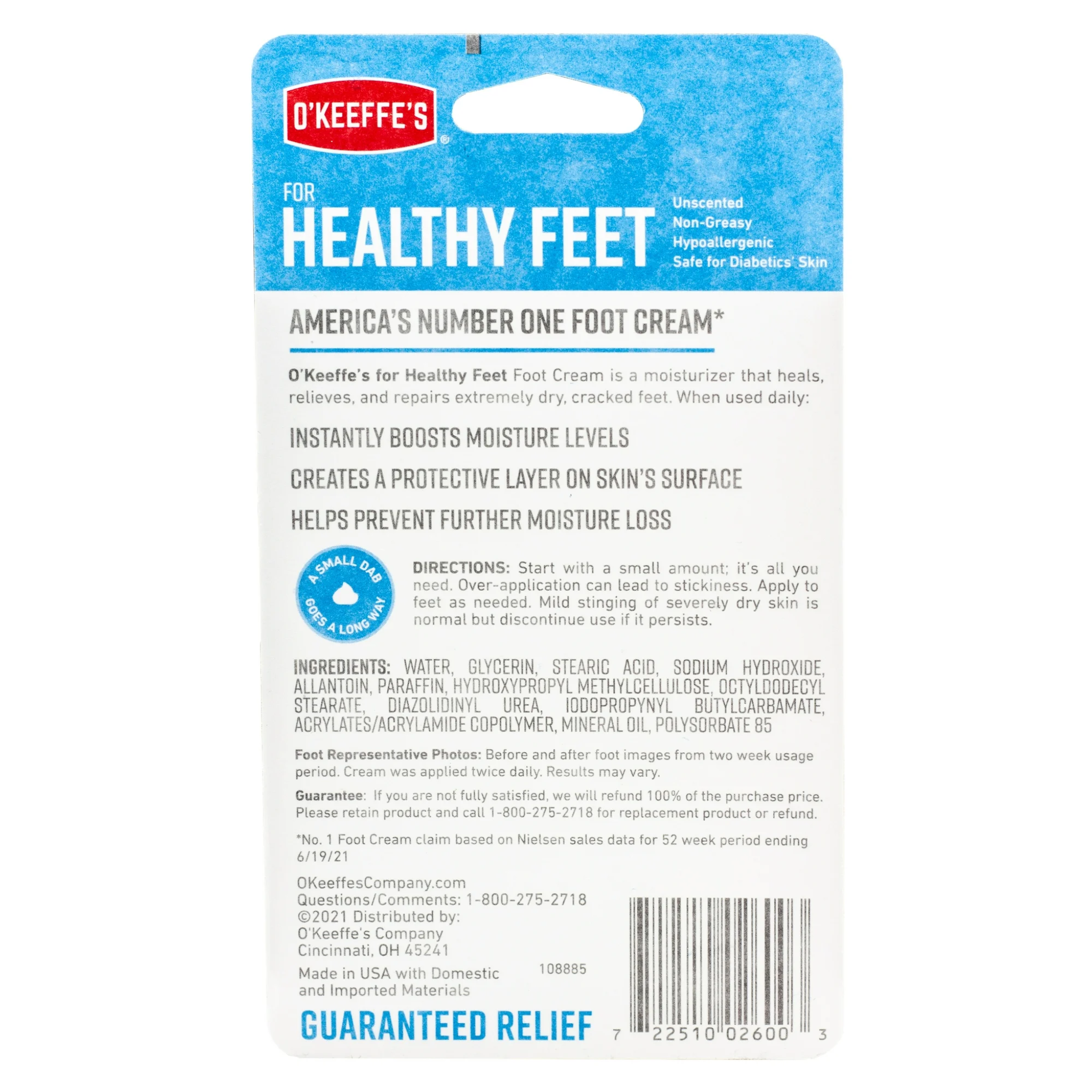 O'Keeffe's, Healthy Feet Cream, Intensive Moisturizing Formula for Extremely Dry, Cracked Feet, 2.7 Oz Jar