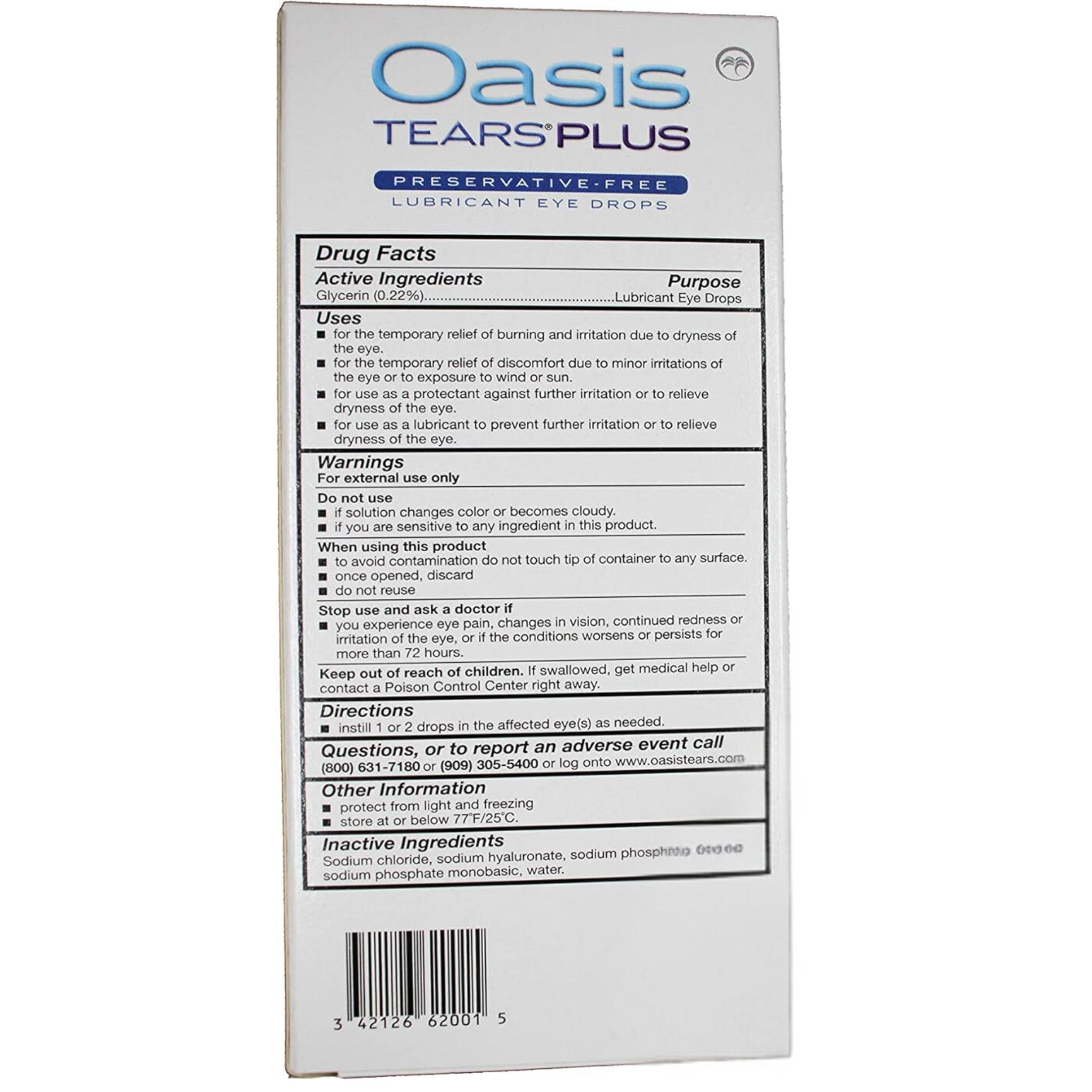 Oasis Tears Plus Preservative-Free Lubricant Eye Drops, 30 vials