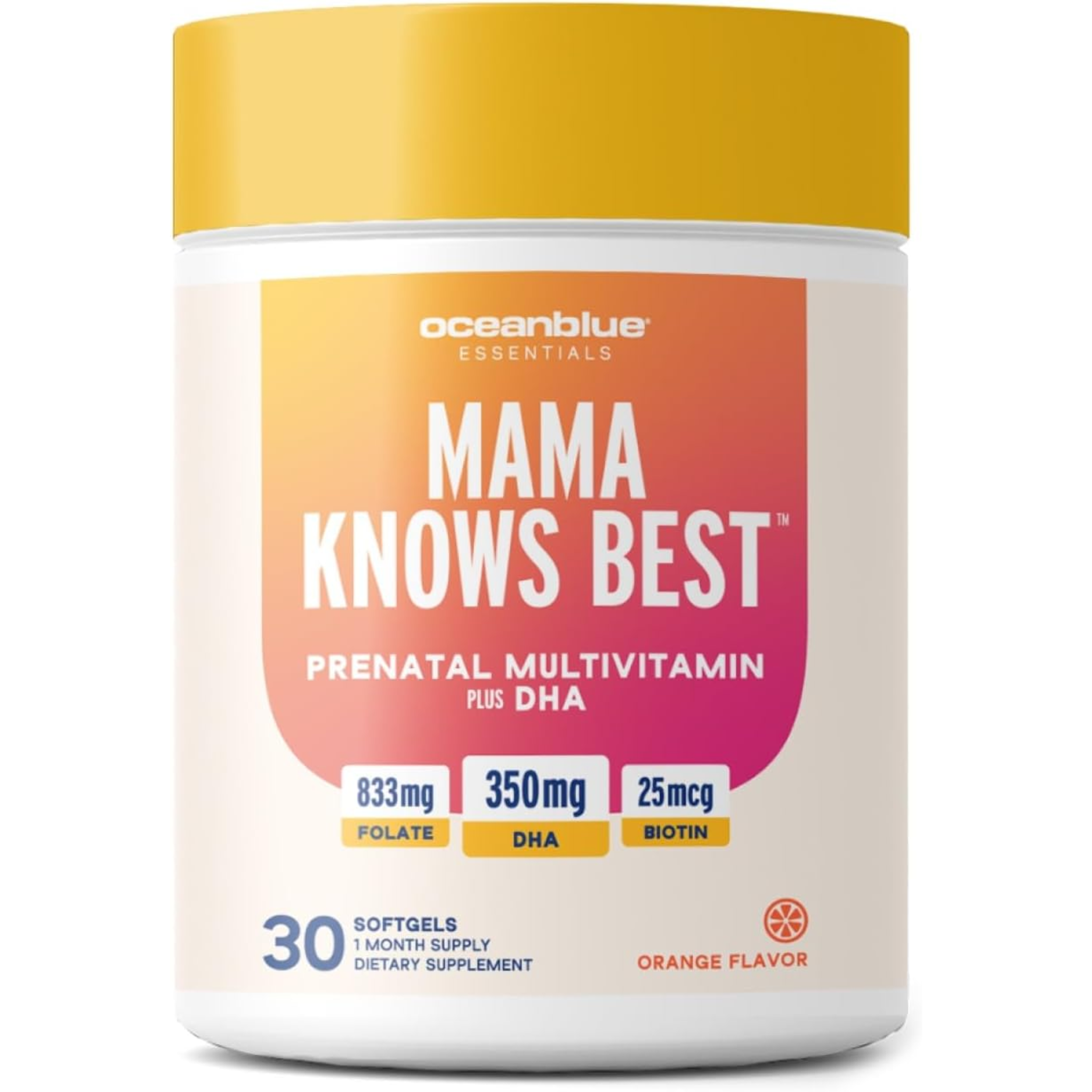 Oceanblue Essentials, Mama Knows Best, Prenatal Multivitamin with Omega-3 DHA, Supports Healthy Pregnancy, Easy-to-Swallow Softgels with Tasty Orange Flavor, 30 Count