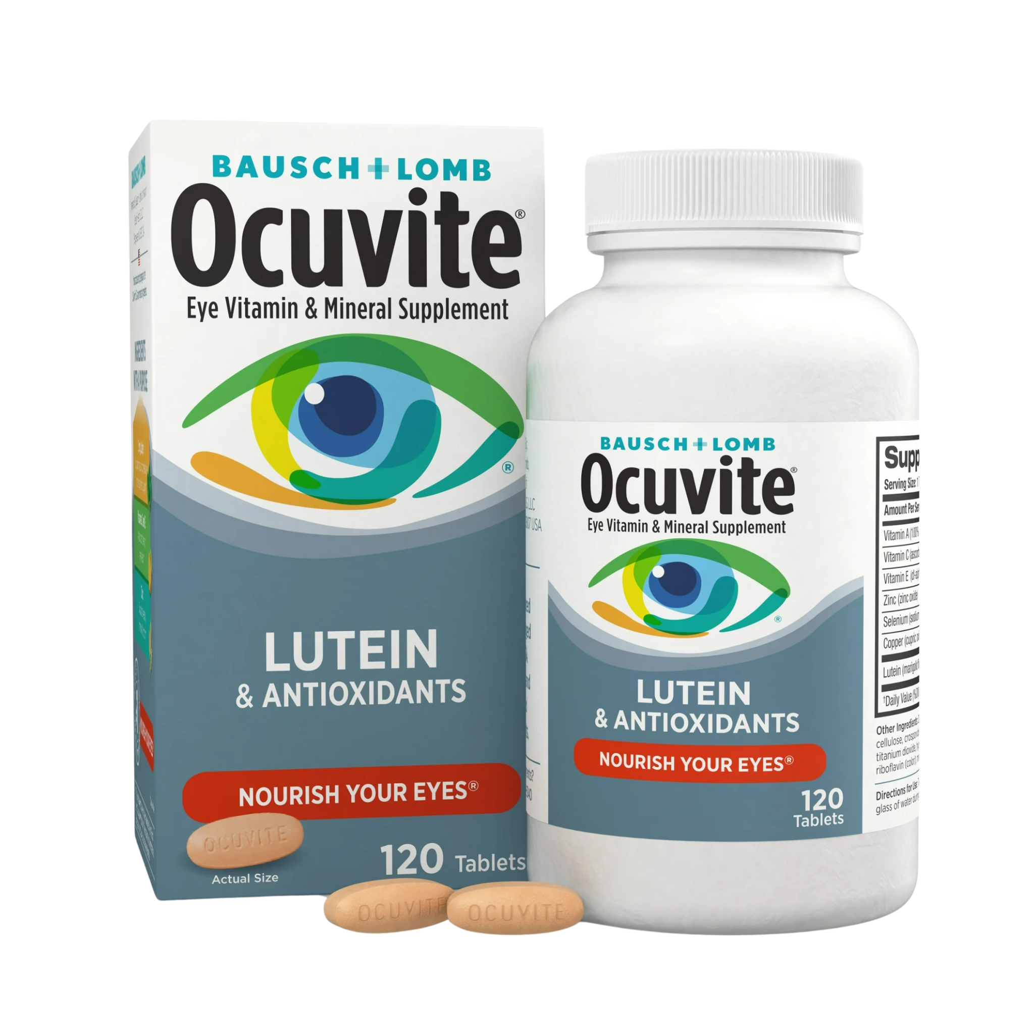 Bausch + Lomb, Ocuvite Eye Vitamins & Mineral Supplement, with Lutein & Antioxidants for Eye Health, 120 Tablets