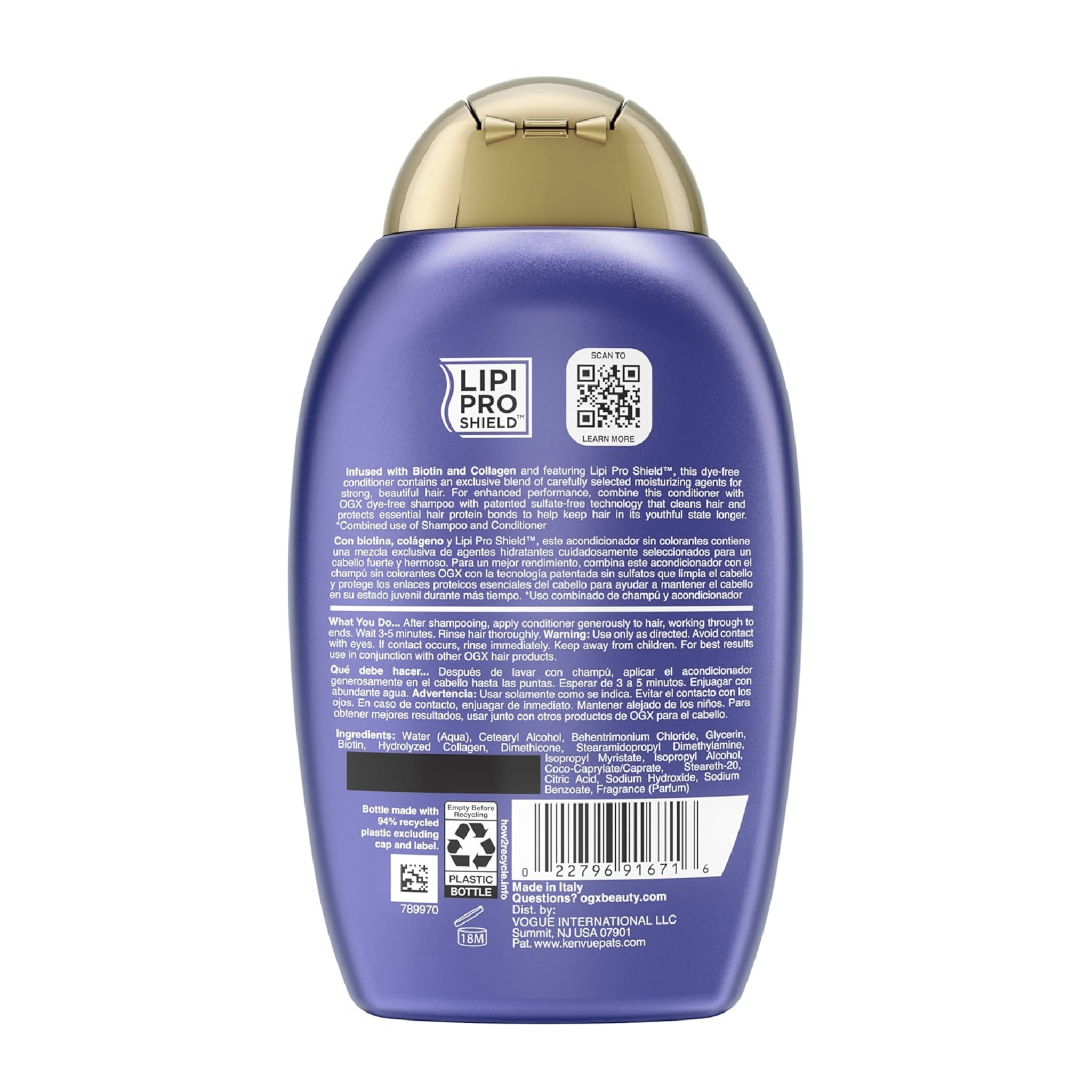 Ogx, Thick & Full Biotin & Collagen Volumizing Conditioner for Thin Hair, With Vitamin B7 & Hydrolyzed Wheat Protein, Paraben-Free and Sulfate-Free, 13 fl oz