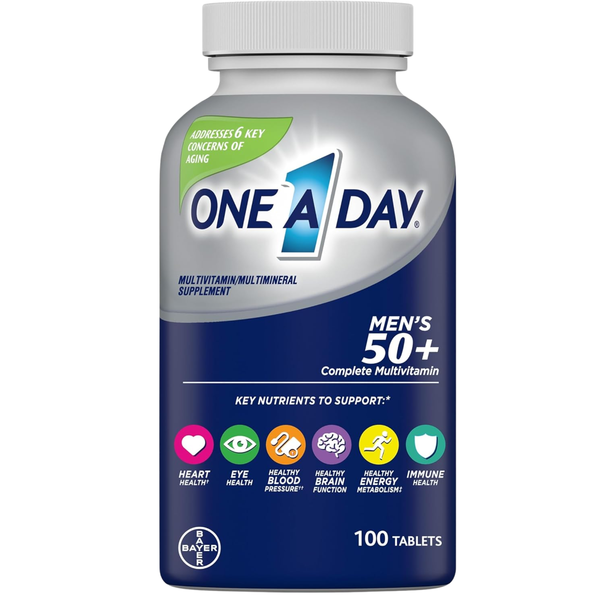 One A Day, Men’s 50+ Multivitamins, Immune Health Support with A, C, D, E, Zinc & Calcium, 100 Tablets