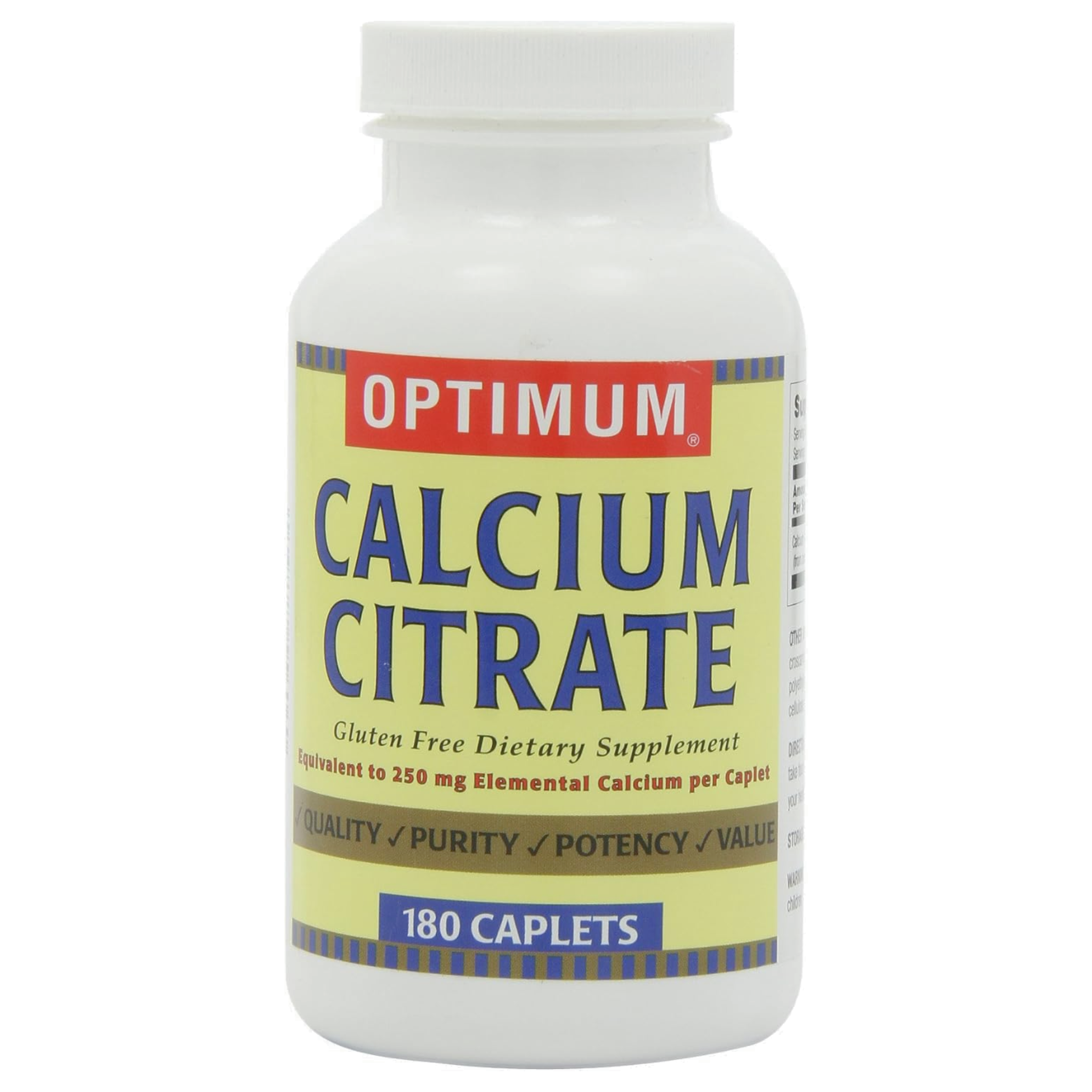 Optimum, Calcium Citrate 250 mg, Bone Health & Calcium Absorption Support, 180 Caplets