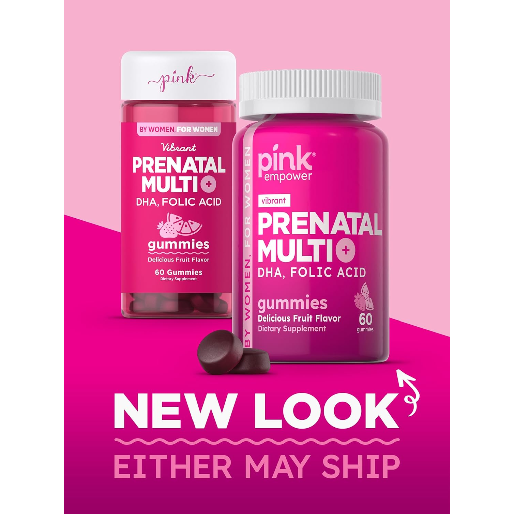 PINK, Prenatal Vitamins with DHA and Folic Acid, Non-GMO & Gluten-Free Multivitamin for Expecting Mothers, Fruit Flavor, 60 Gummies