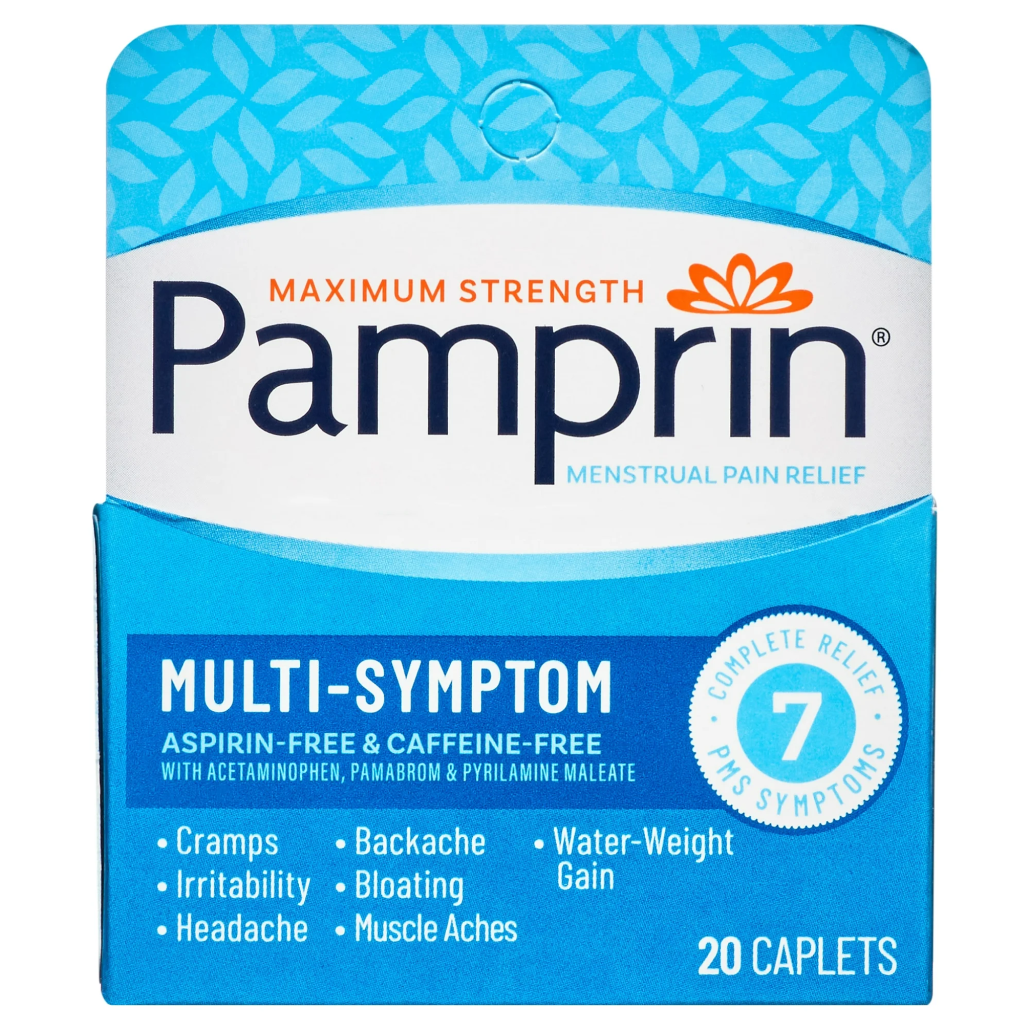 Pamprin, Maximum Strength Menstrual Pain Relief, Multi-Symptom Formula with Caffeine and Antihistamine, 20 Caplets