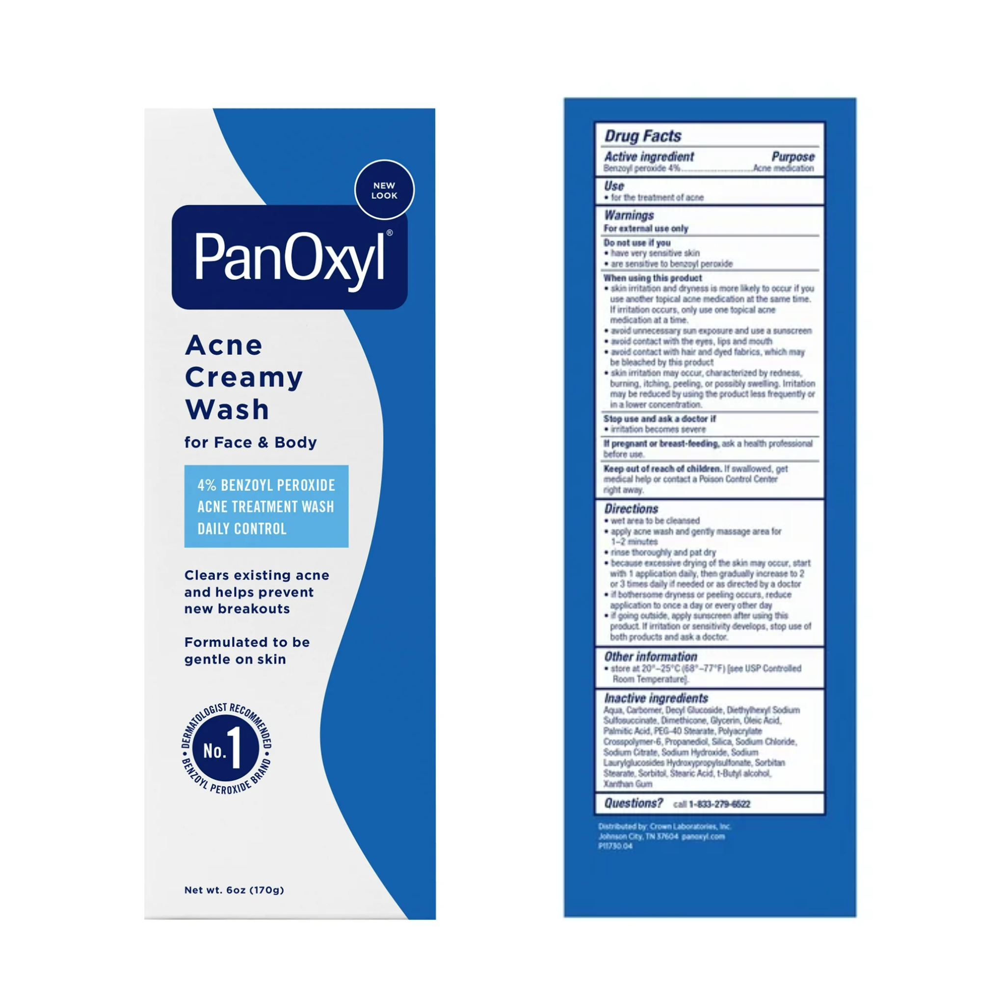 PanOxyl, Acne Creamy Wash Daily Control for Face & Body, 4% Benzoyl Peroxide, Suitable for All Skin Types, 6 oz