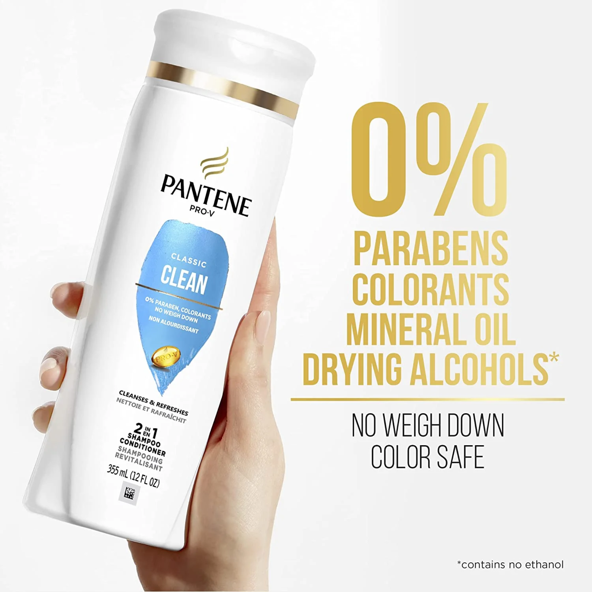 Pantene, PRO-V Classic Clean 2-in-1 Shampoo + Conditioner, Convenient All-in-One Formula for Clean and Soft Hair, 12.0 oz