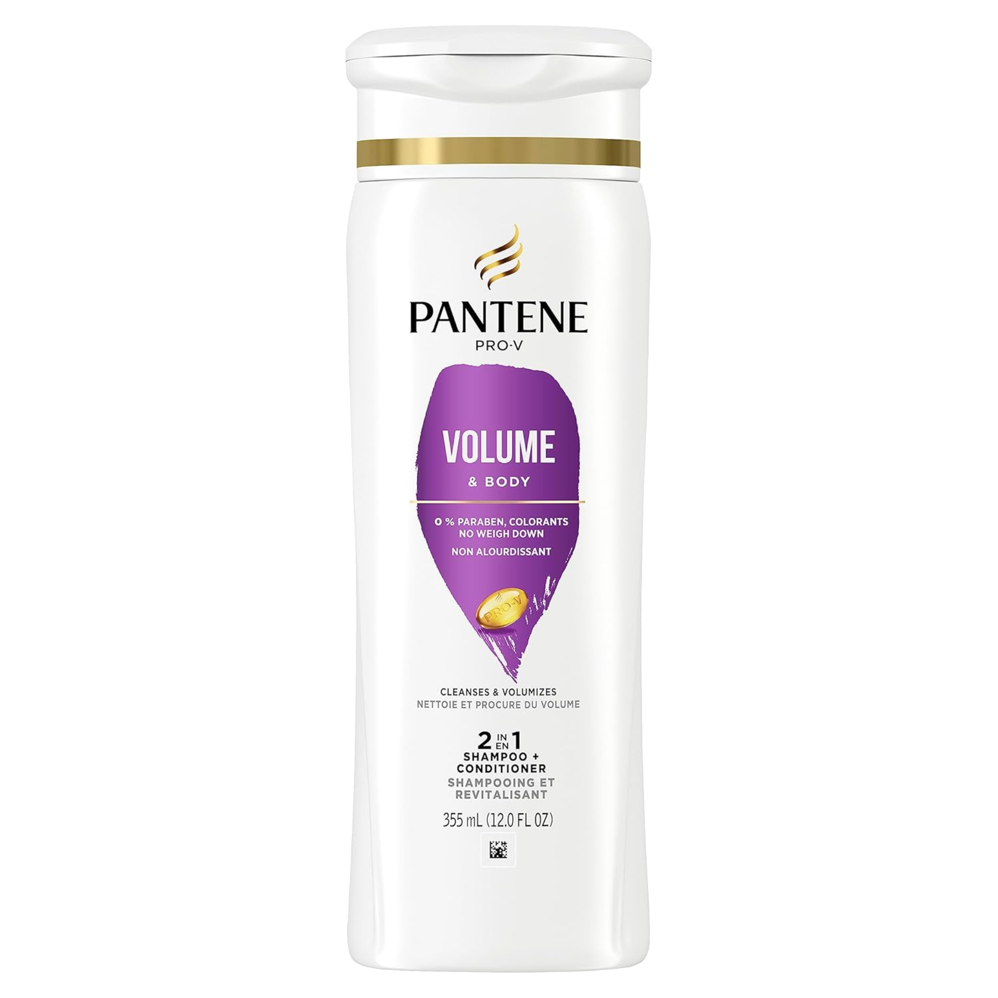Pantene, PRO-V Volume & Body 2-in-1 Shampoo + Conditioner, Lightweight Formula for Full and Bouncy Hair, 12.0 oz