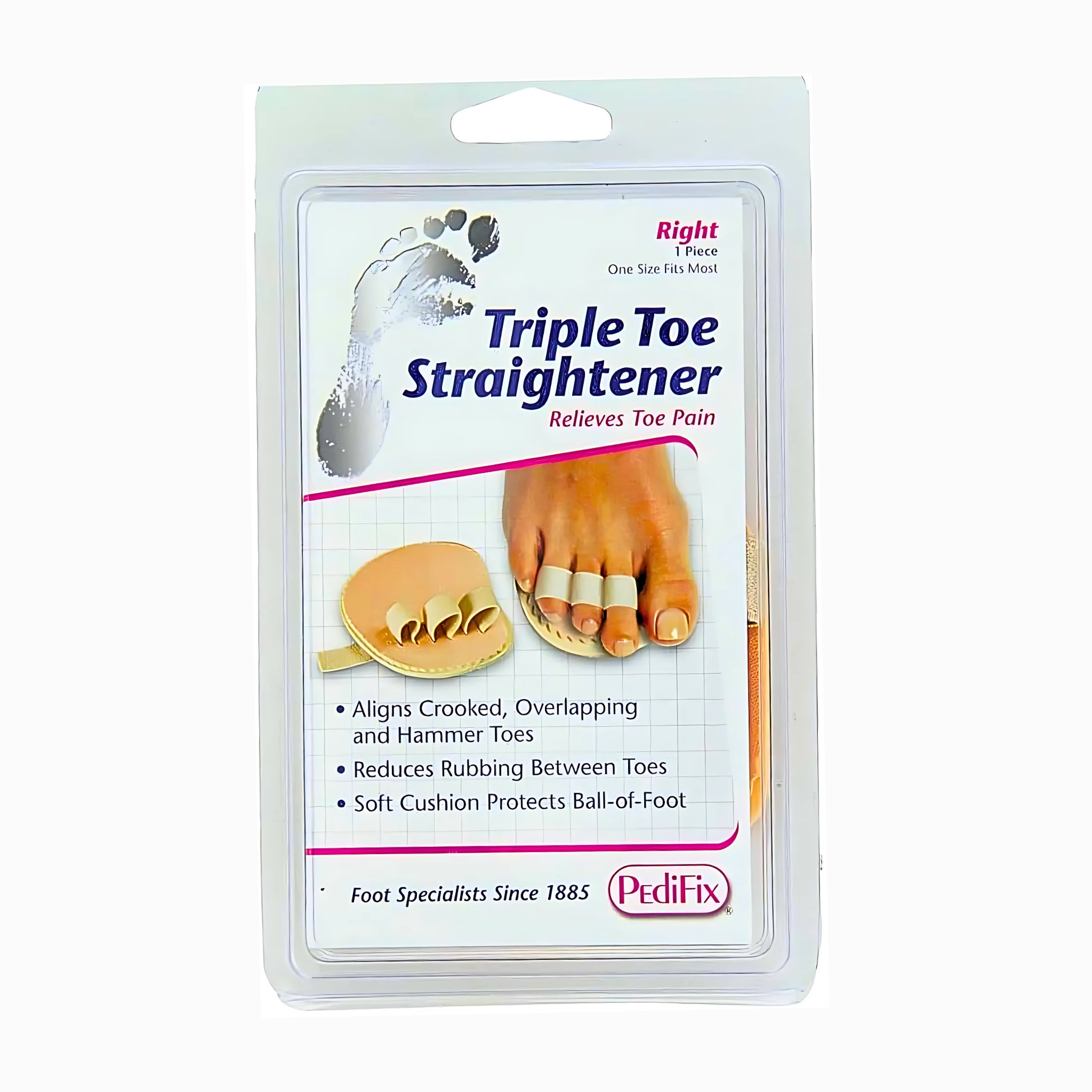 PediFix, Triple Toe Straightener, Right Foot, Alignment and Support for Toe Relief, 1 Each - Pharmaful