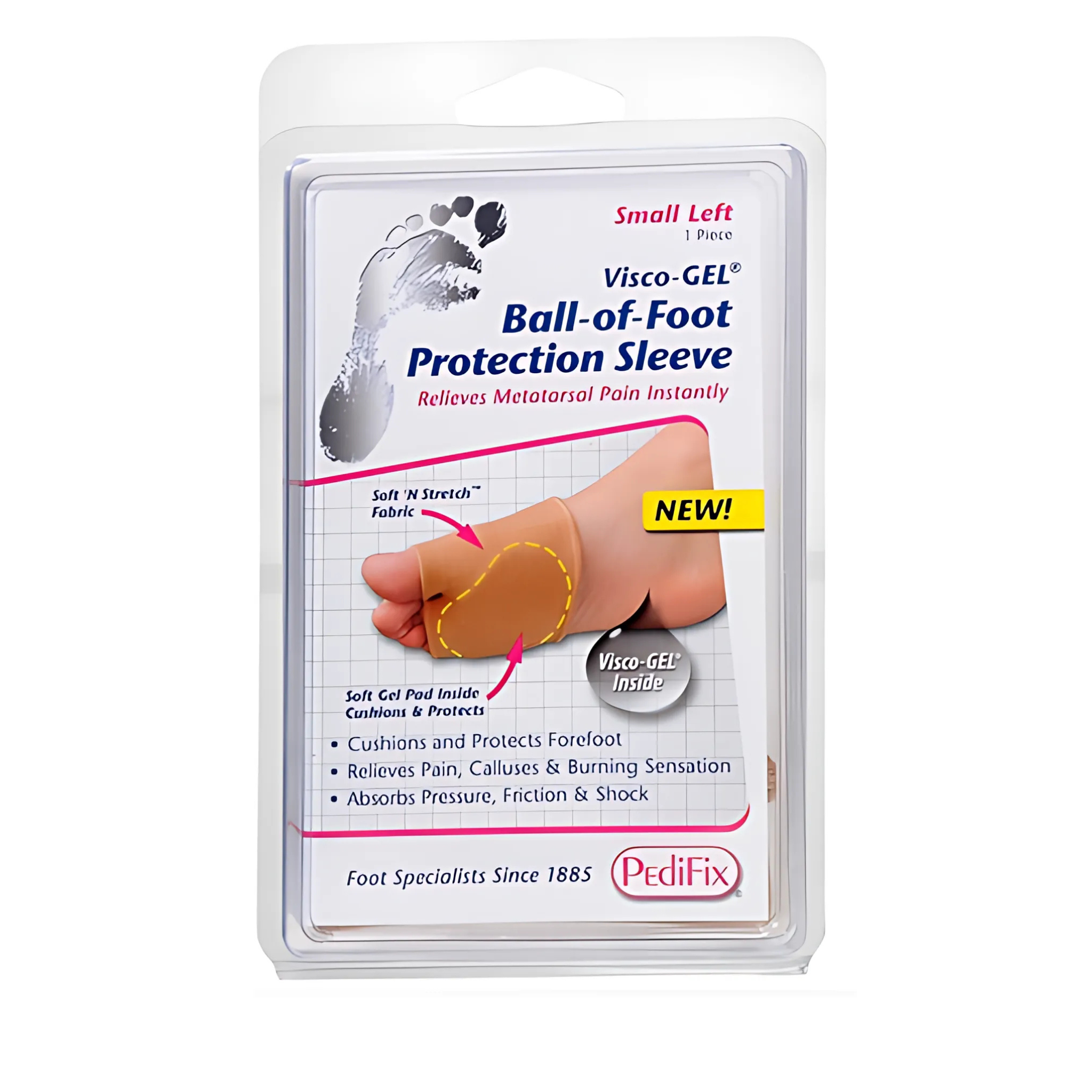 PediFix, Visco-Gel Ball-of-Foot Protection Metatarsal Sleeve, Cushioned Support for Comfort, Small Left, 1 Pack