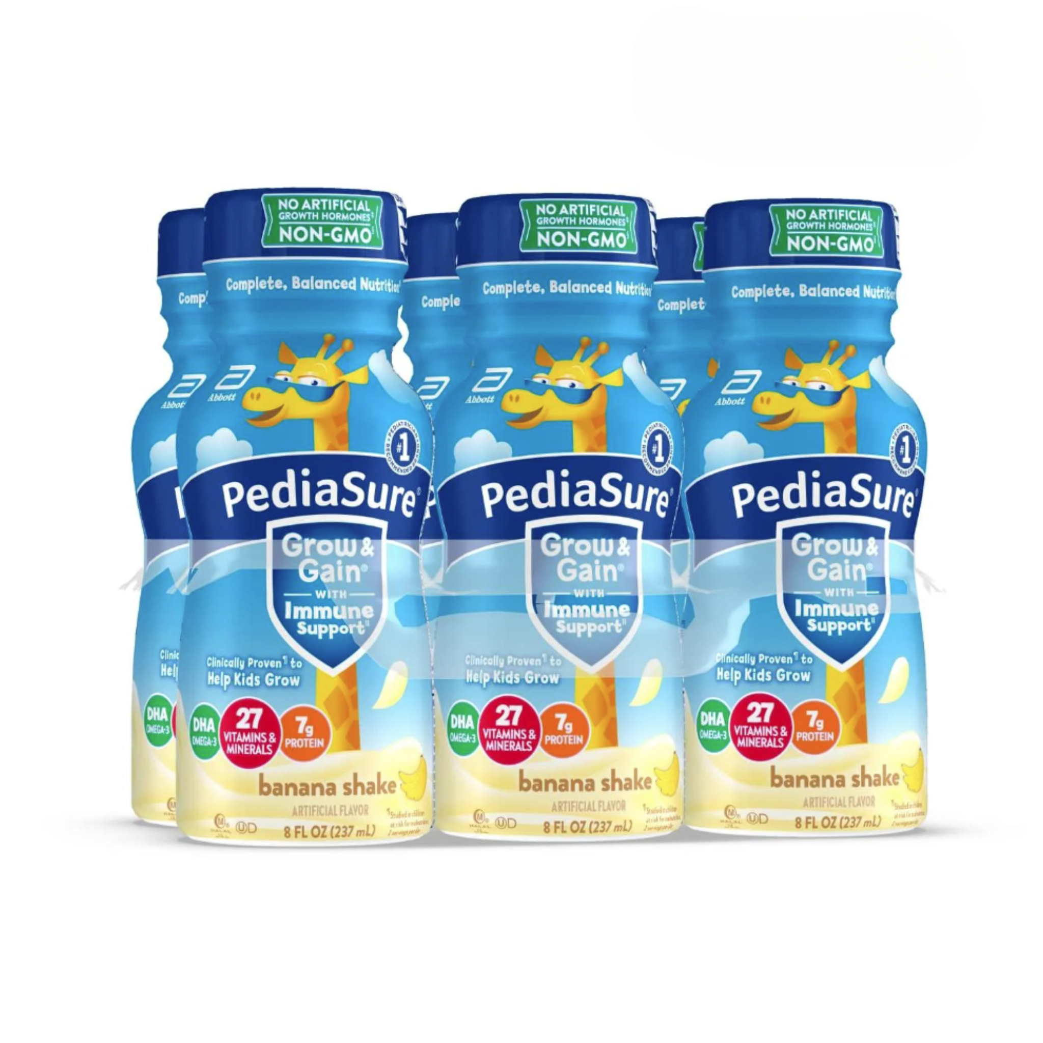 PediaSure Grow & Gain With Immune Support, 7g Protein, Banana, 8-fl-oz Bottle (Pack of 24)