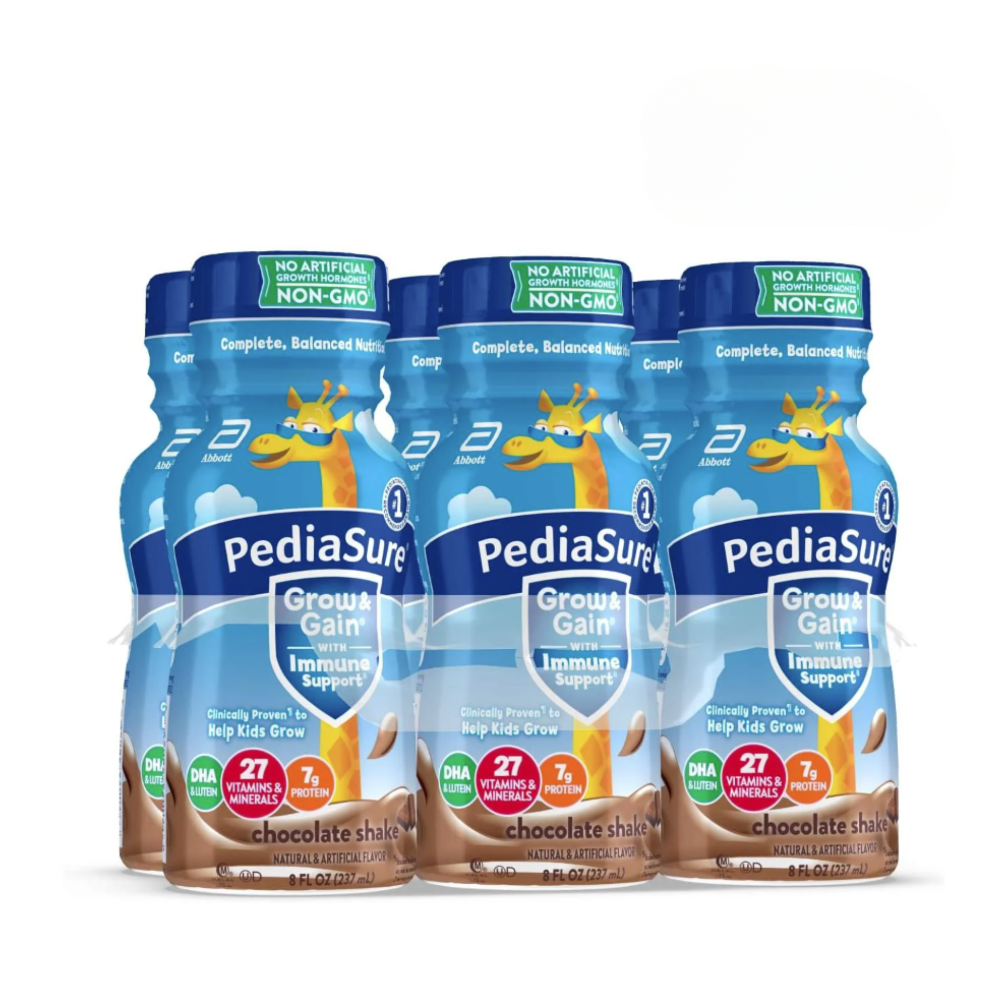 PediaSure Grow & Gain With Immune Support, 7g Protein, Chocolate, 8-fl-oz Bottle, 6 Shakes (Pack of 4)