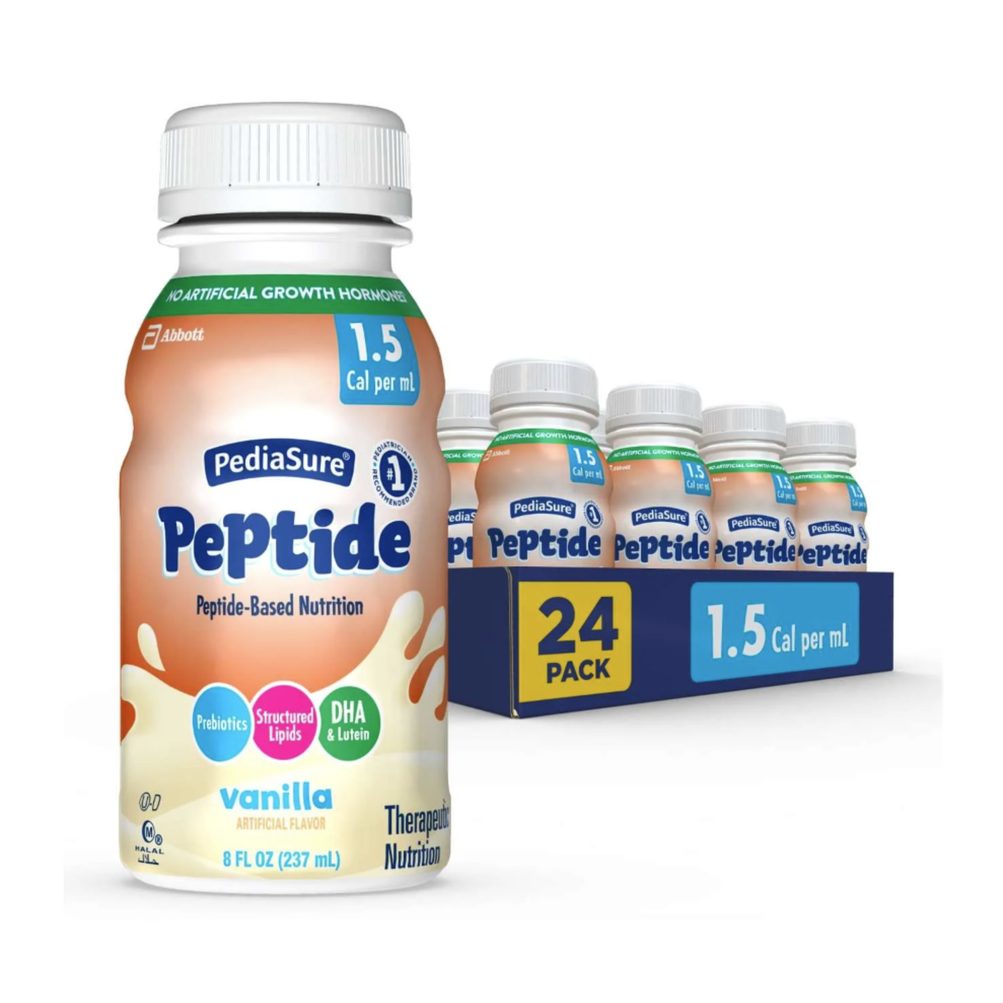 PediaSure Peptide 1.5 Cal, 24 Count, Complete, Balanced Nutrition for Kids with GI Conditions, Vanilla, 8-fl-oz Bottle