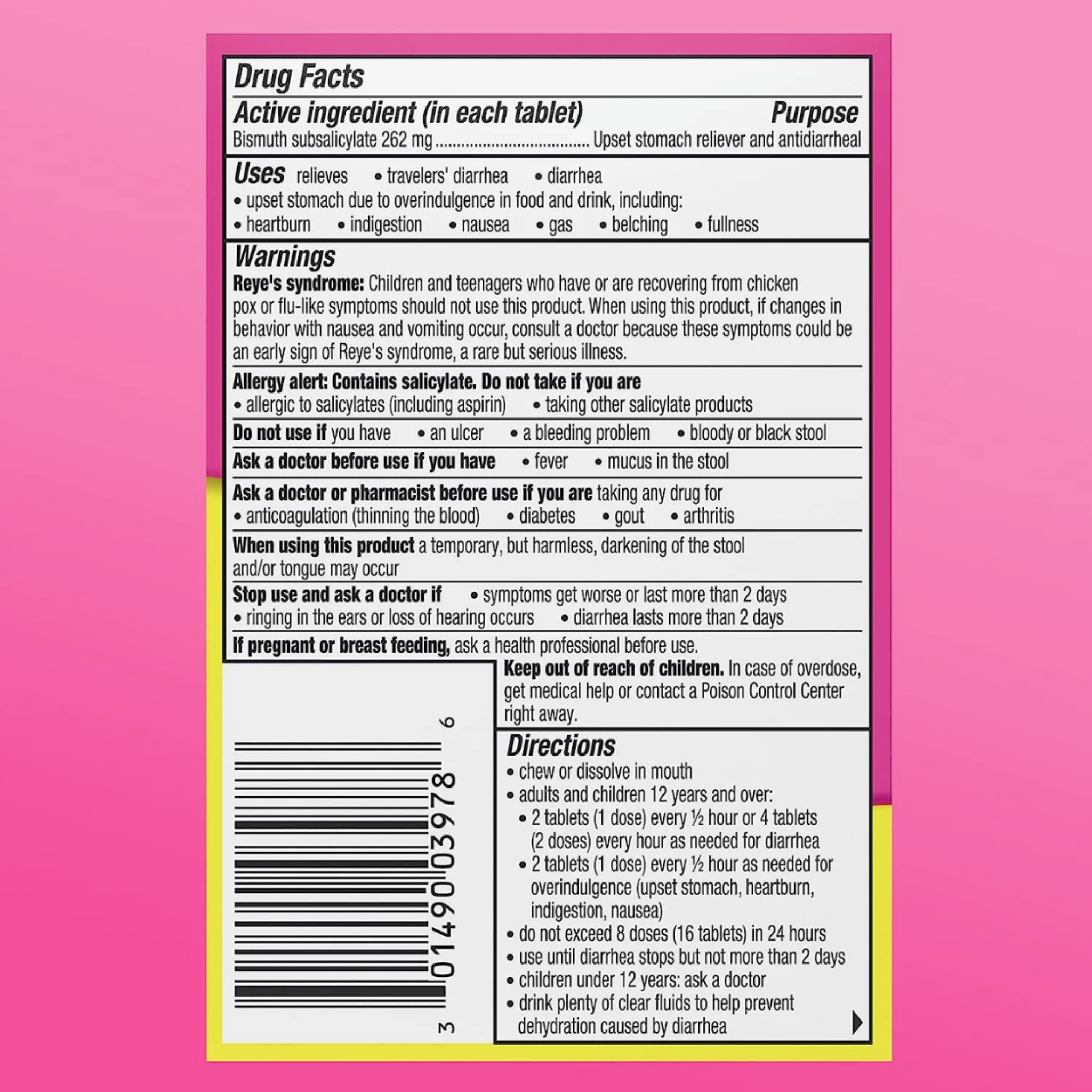 Pepto Bismol Chewables, Upset Stomach Relief, Bismuth Subsalicylate, Multi-Sympton Relief of Gas, Nausea, Heartburn, Indigestion, Diarrhea, Cherry Flavor, 30 Tablets