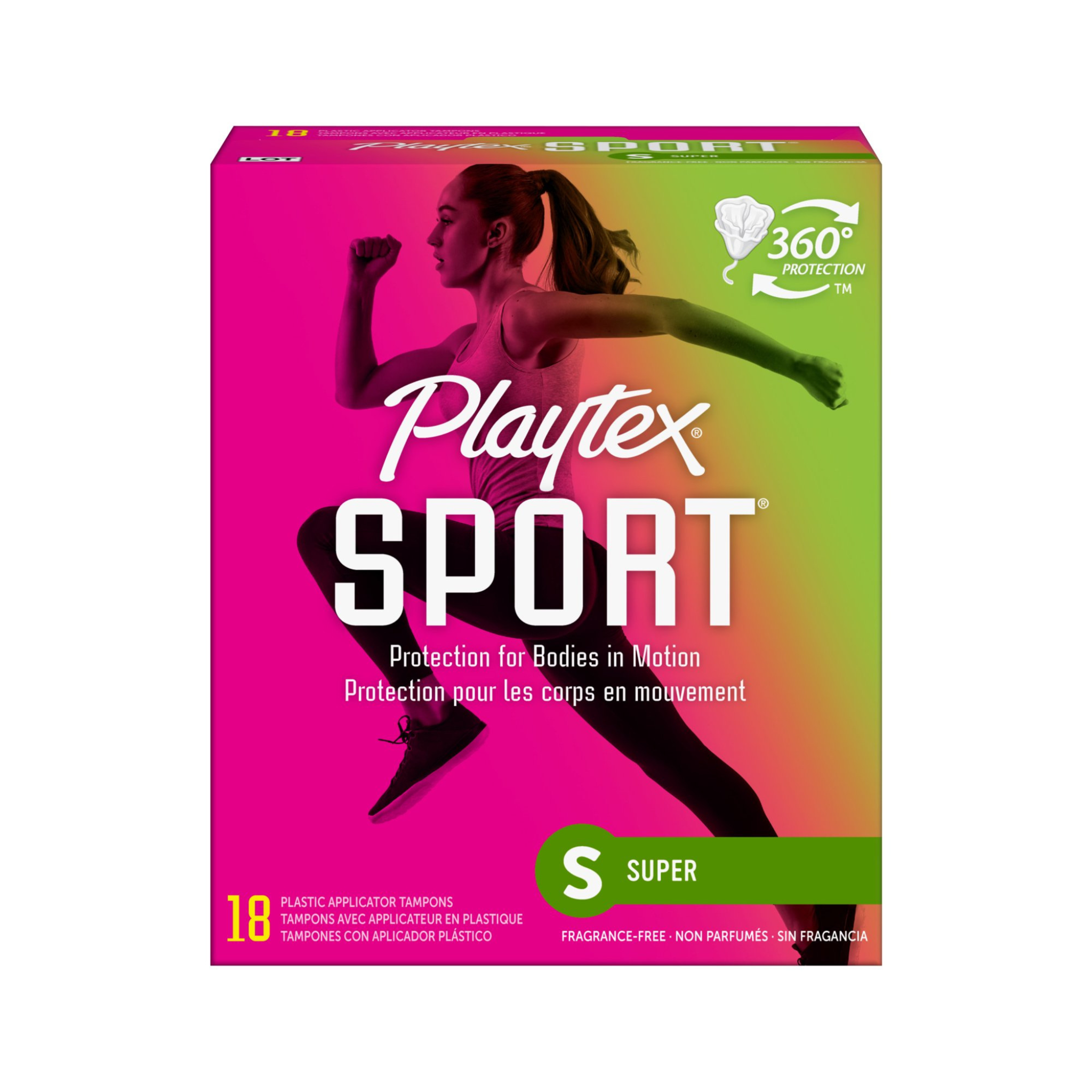 Playtex Sport Plastic Tampons, Unscented, Super, 18 Ct