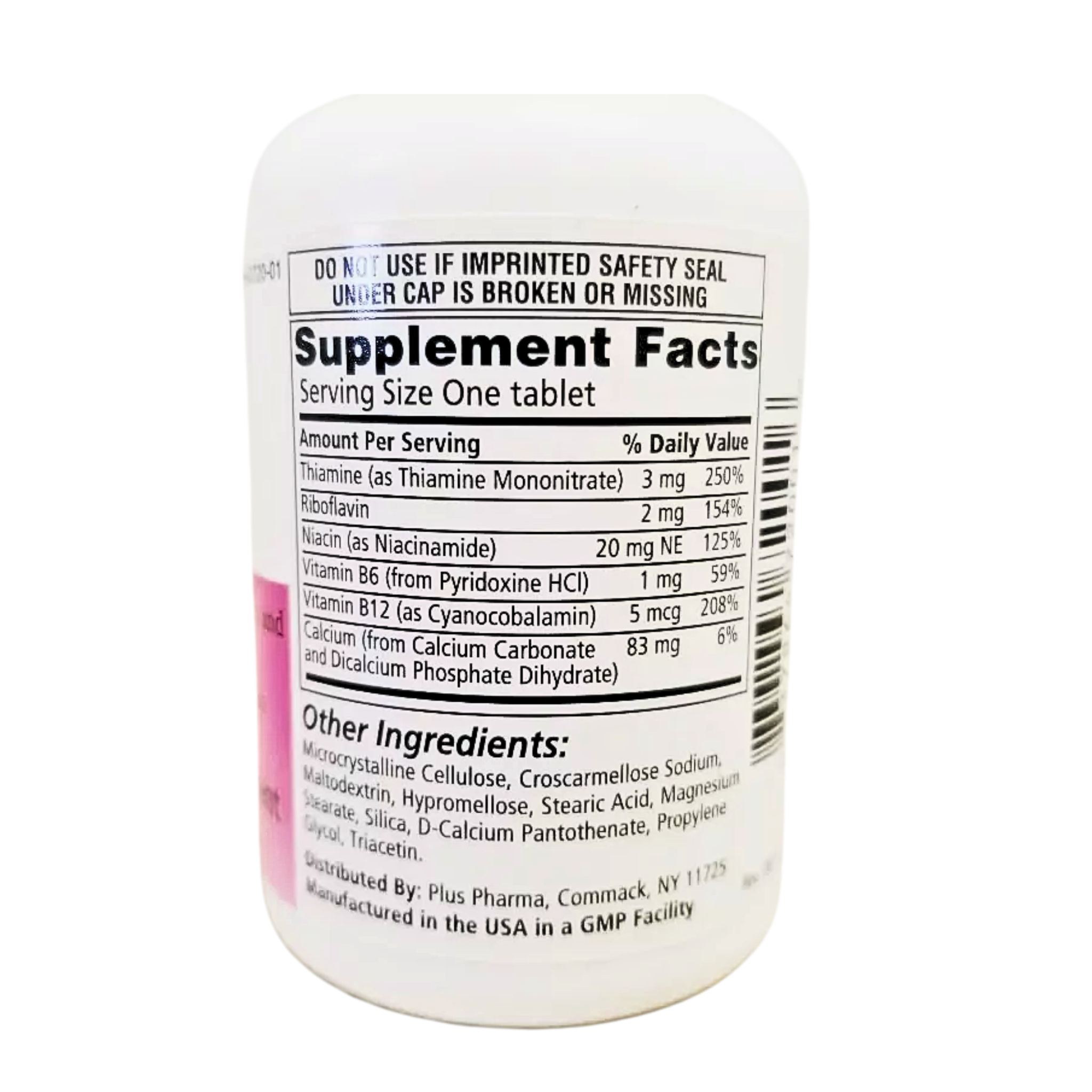 PlusPharma, Vitamin B Complex Tablets, Supports Energy and Metabolism, 100 Tablets Bottle